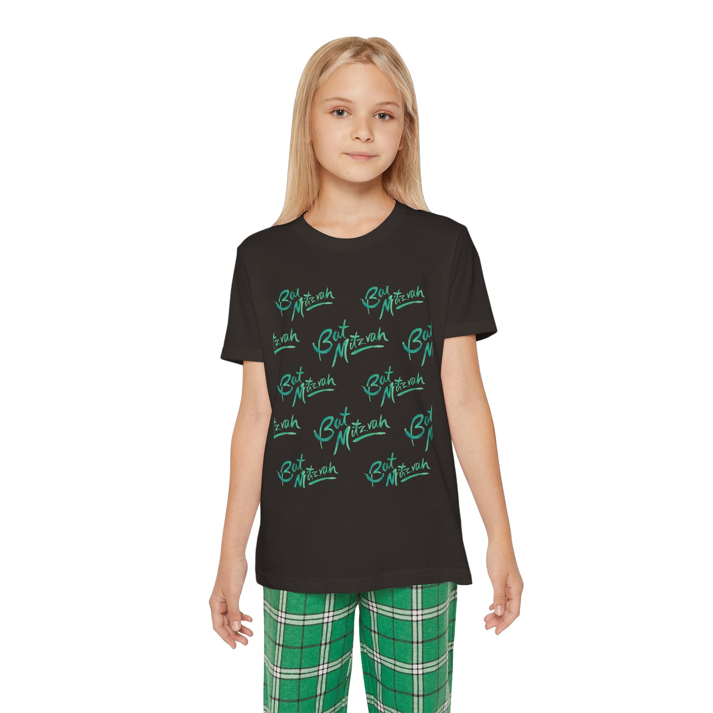 Batya Green Bat Mitzvah Pattern Youth Short Sleeve Outfit Set