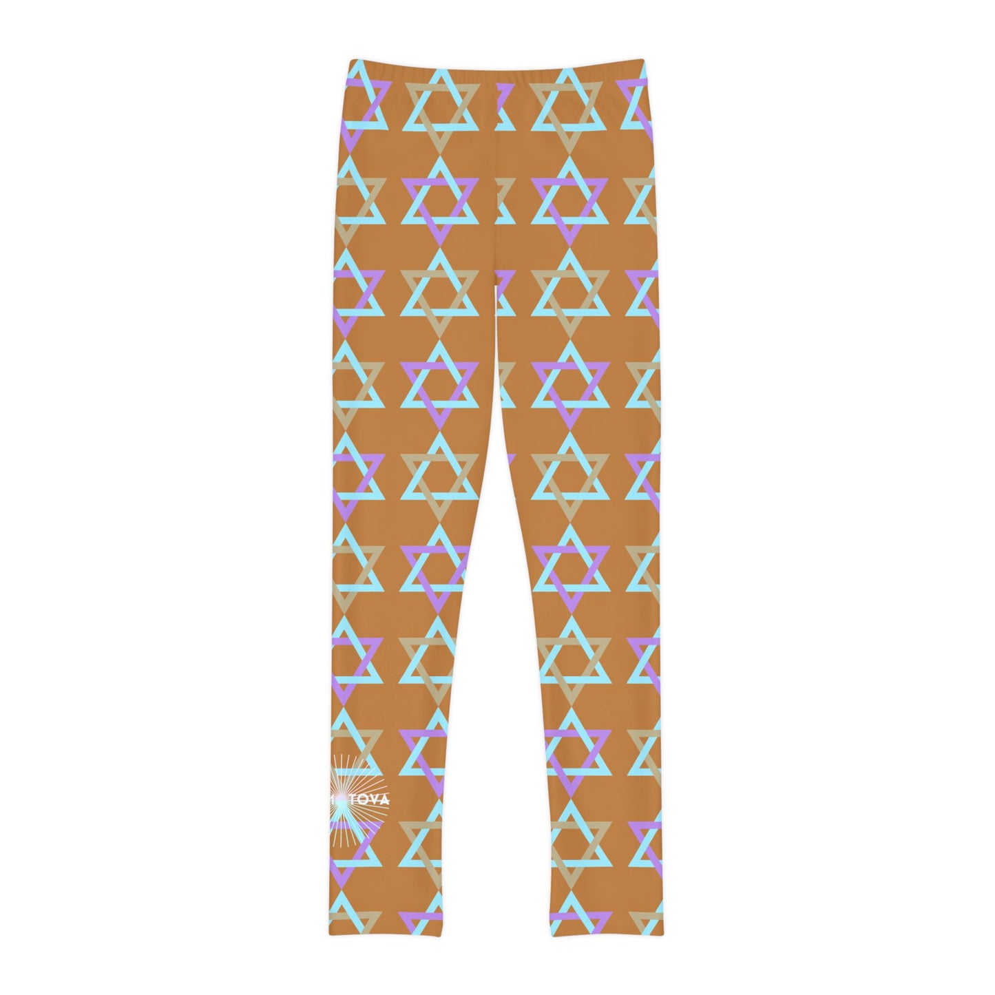 David Beige, Purple, & Blue Magan David Pattern Youth Full-Length Leggings