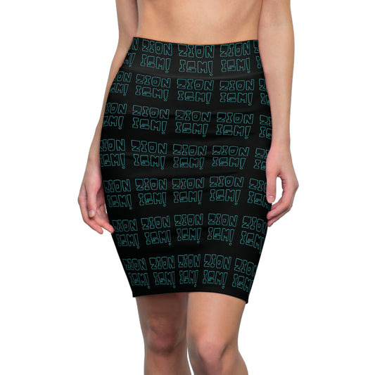 ZION Black Teal on Black Women's Pencil Skirt