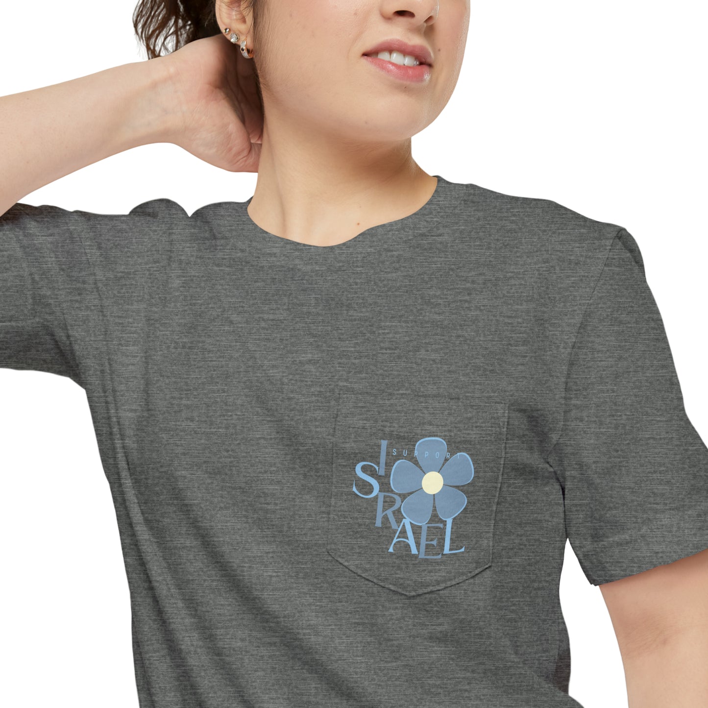 Isa Blue & Grey Support Israel Flower Unisex Pocket T-shirt