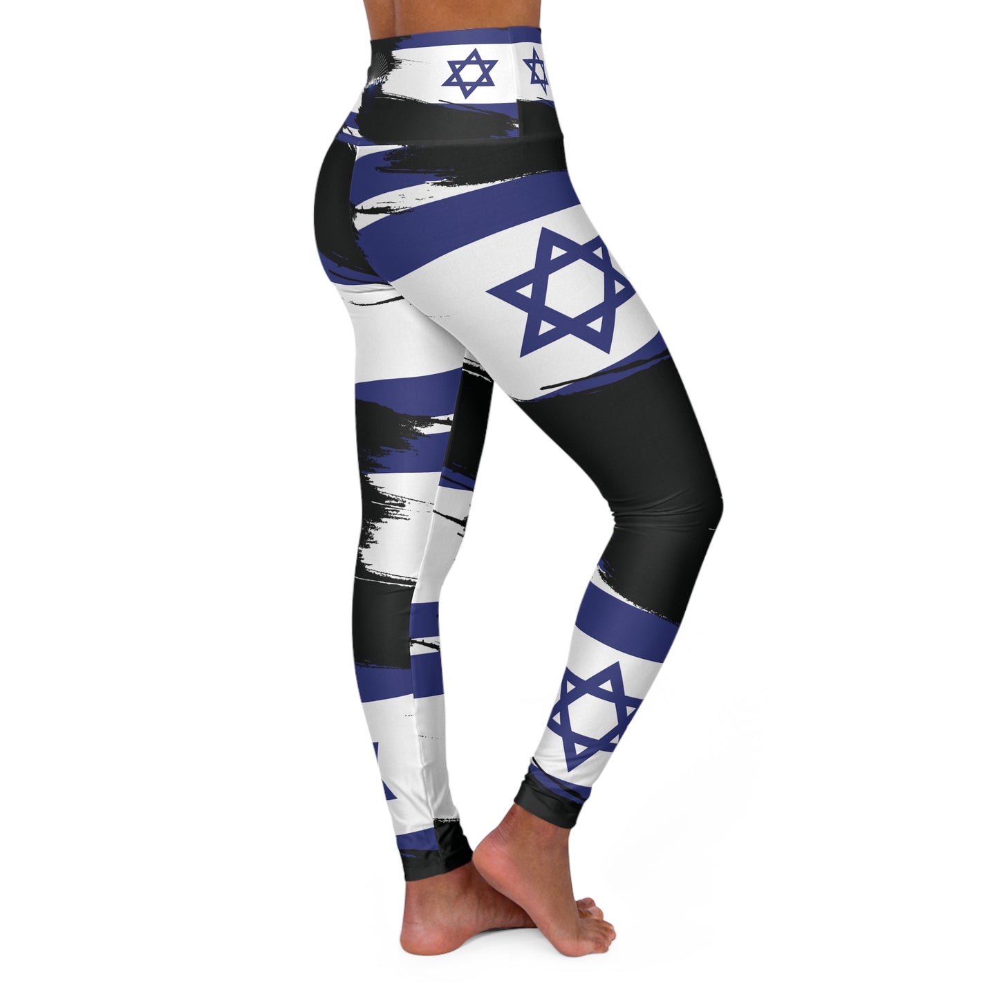 Ilay Larger Israel Flag Pattern on Black B High Waisted Yoga Leggings