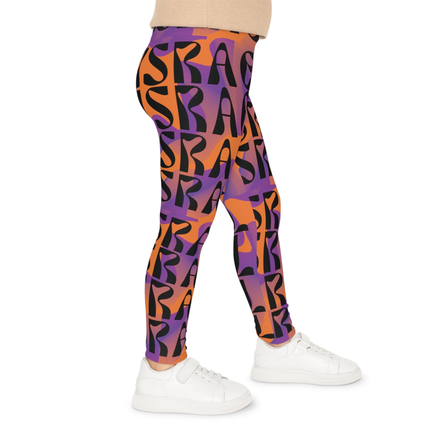 Flow & Squiggle Israel Purple on Orange Kids Leggings