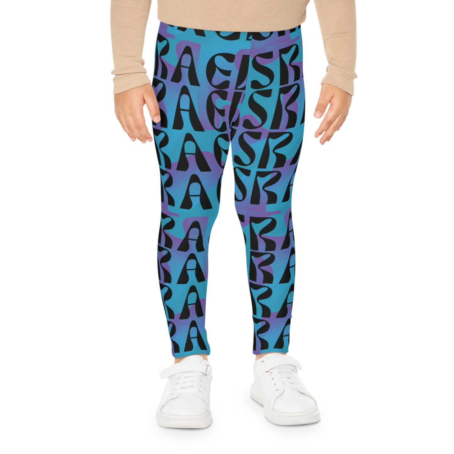 Flow & Squiggle Israel Indigo on Turquoise Kids Leggings