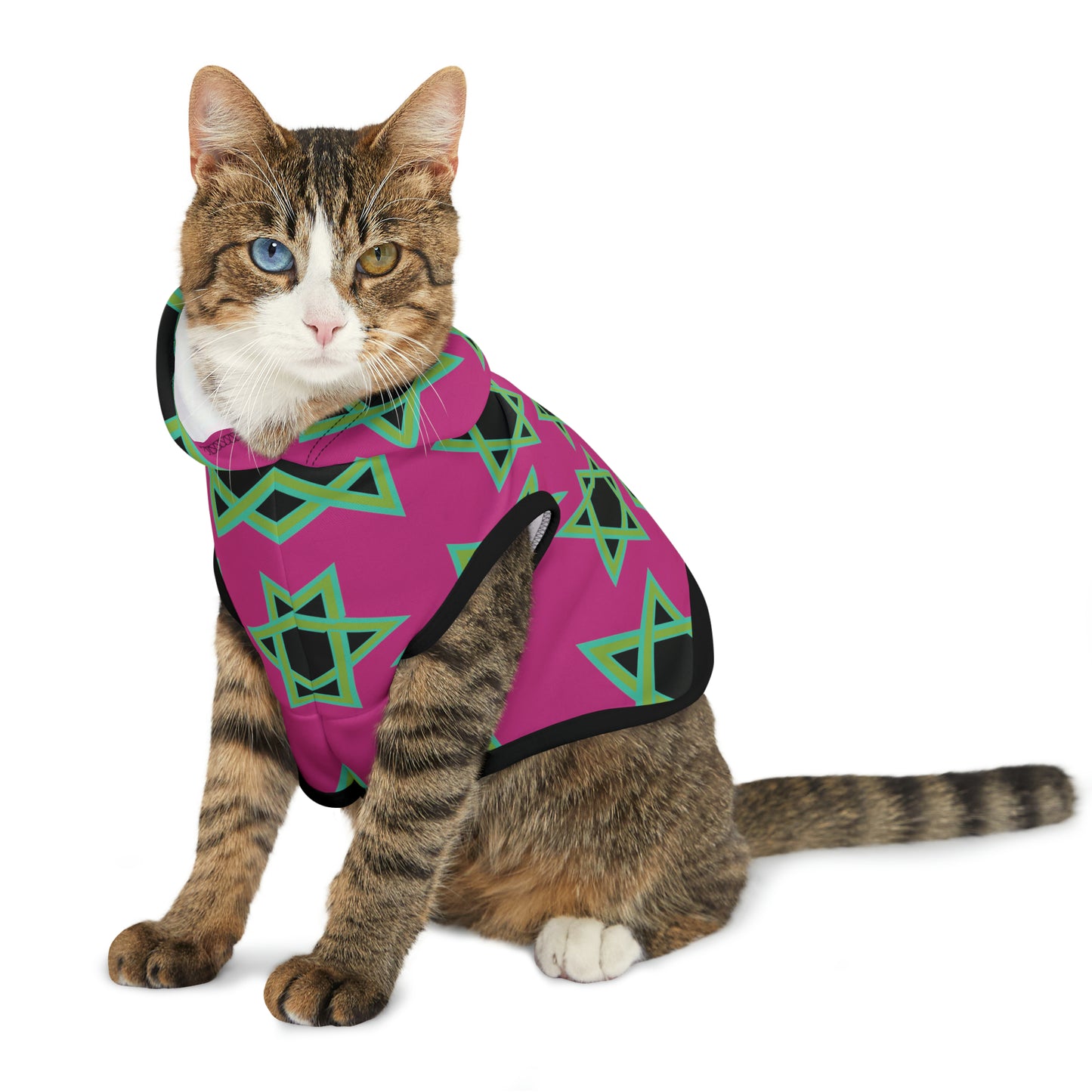 Magan Green David Pattern on Hot Pink Pet Hoodie