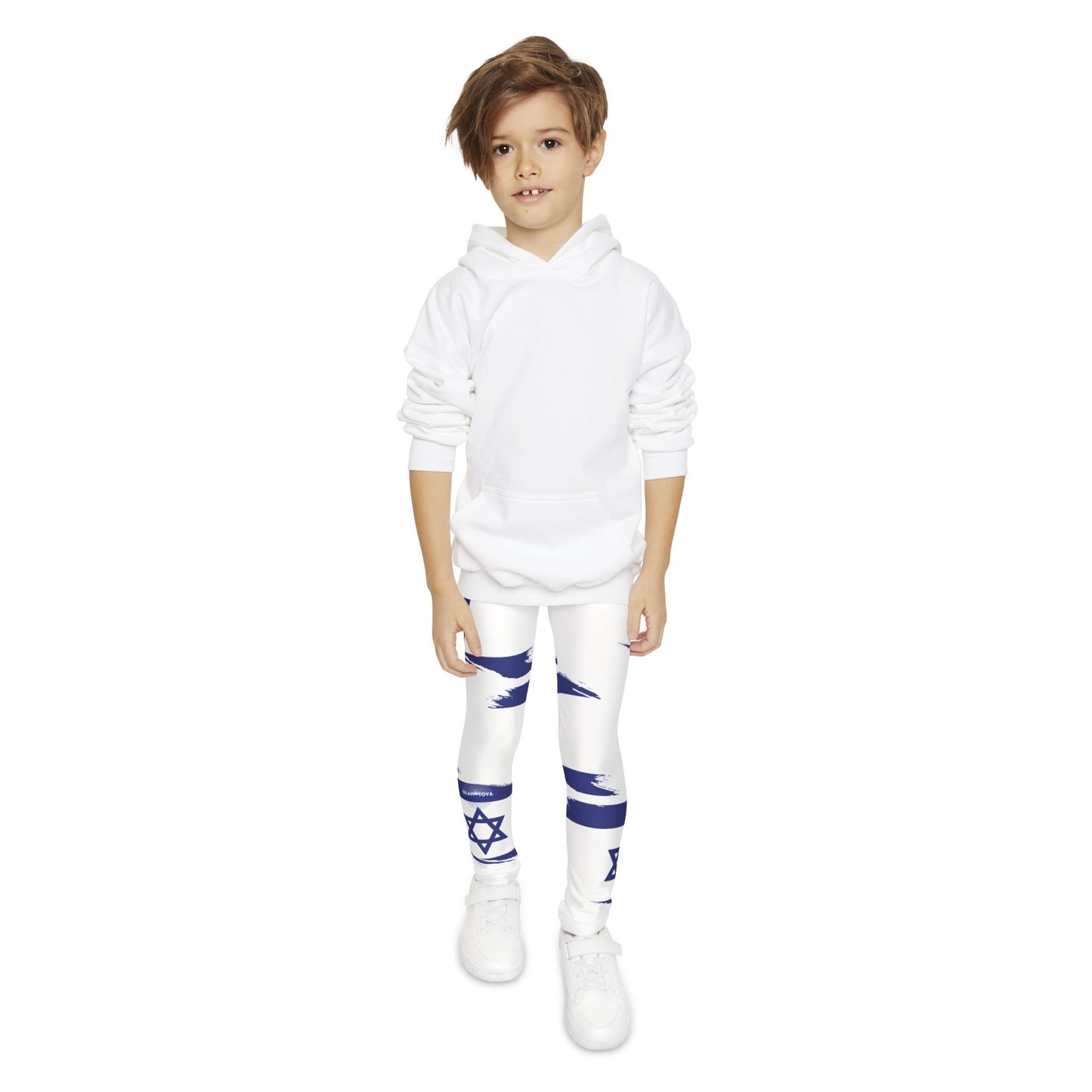 Ilay Larger Israel Flag Pattern on White Youth Full-Length Leggings