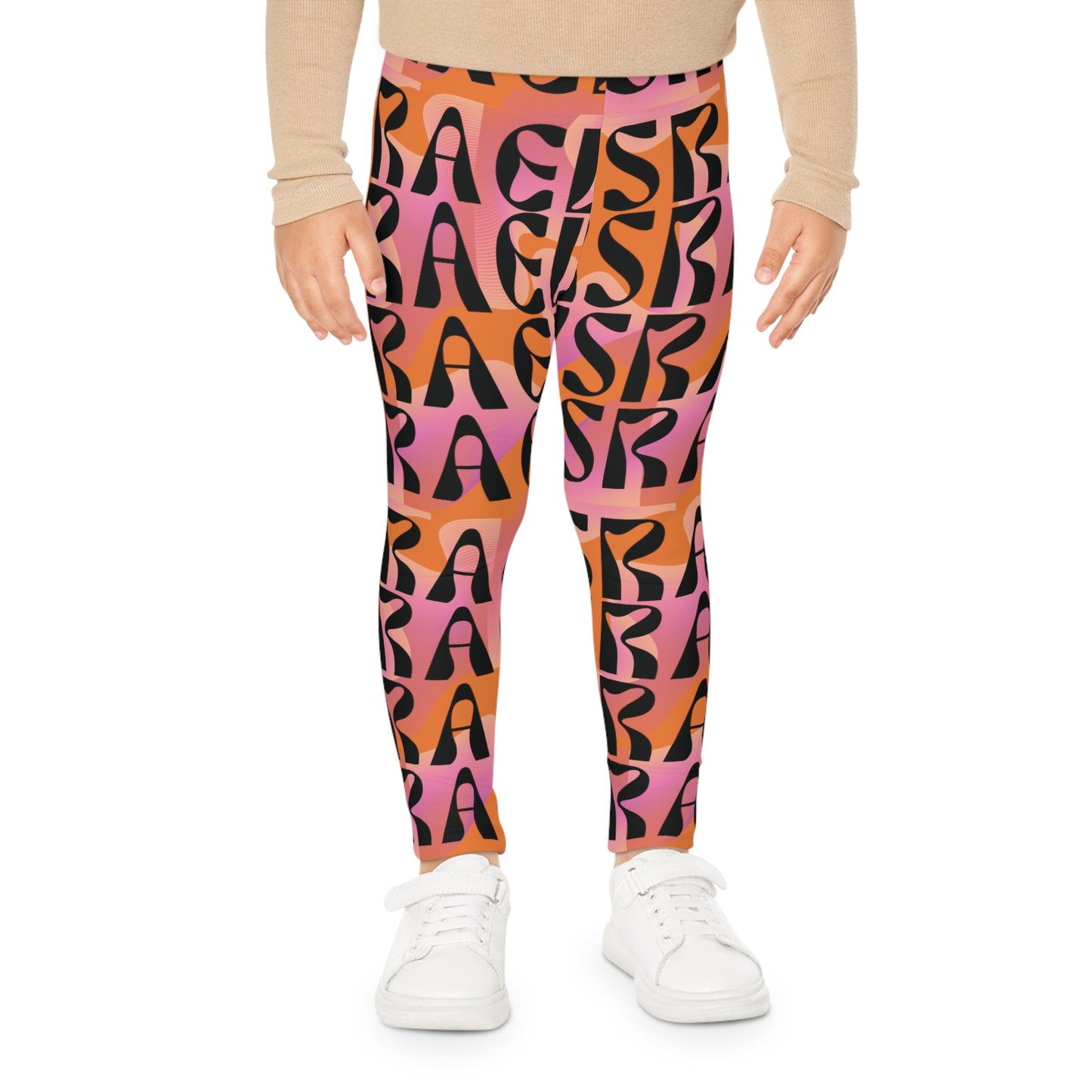 Flow & Squiggle Israel Pink & Coral on Orange Kids Leggings