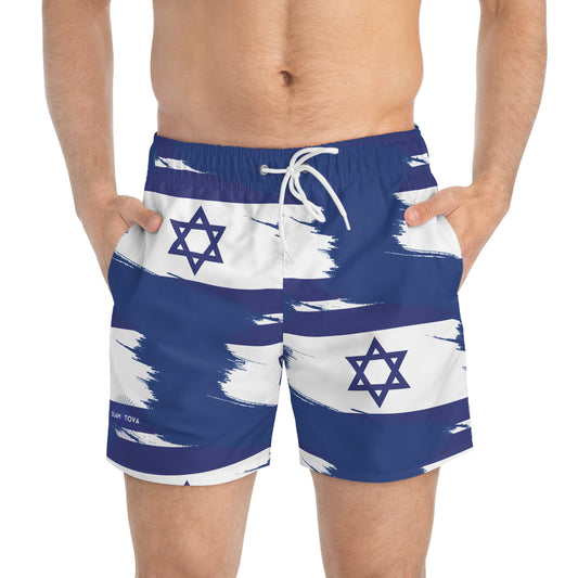 Ilay Larger Israel Flag Pattern on Blue Swim Trunks