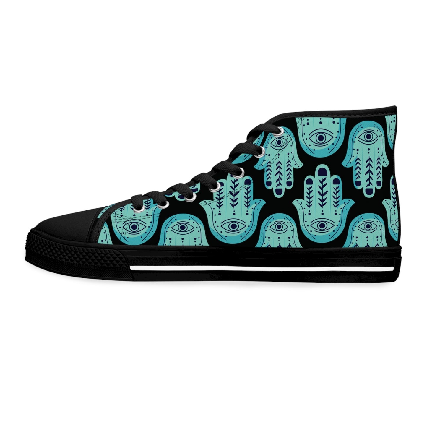 Hannah Bright Turquoise Hamsa Pattern Women's High Top Sneakers