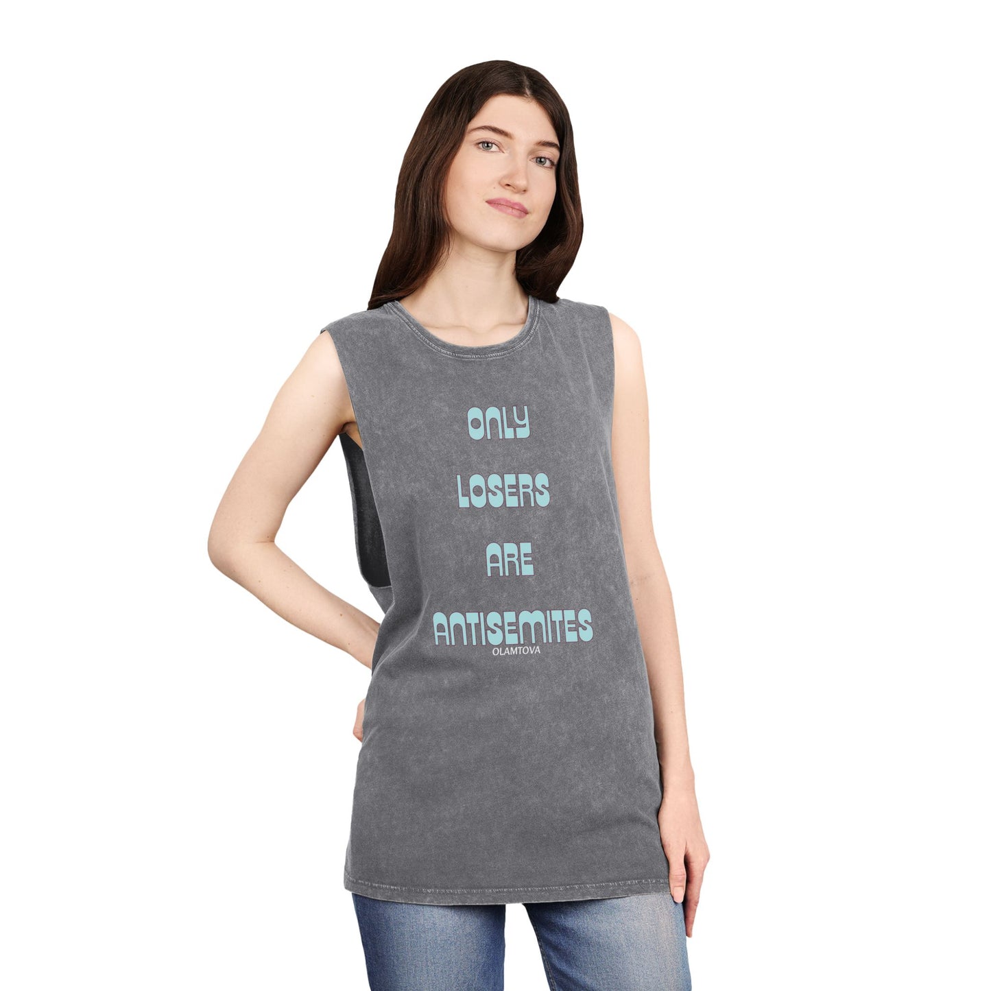 Only Losers Are Antisemites Blue Retro Unisex Stonewash Tank Top