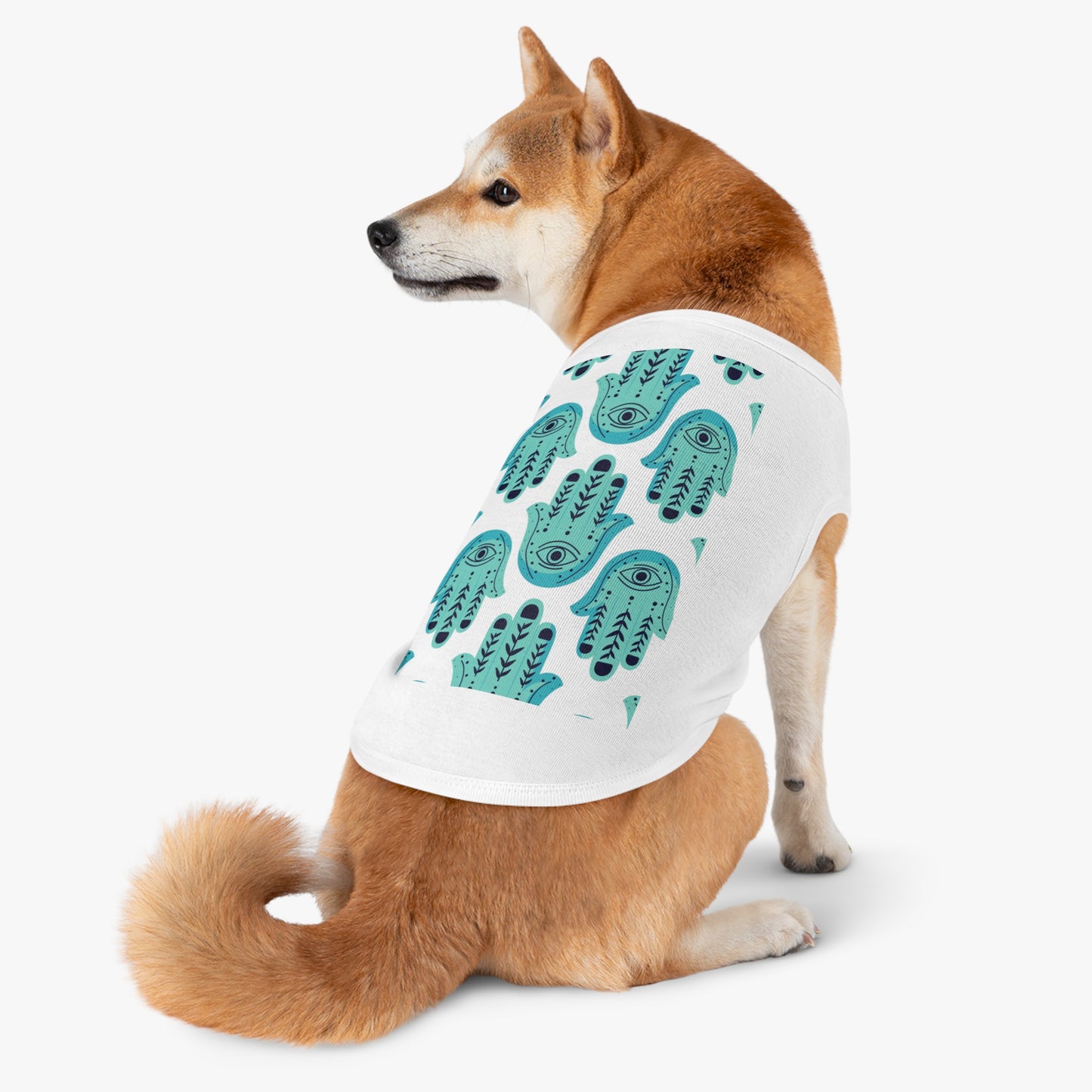 Hannah Bright Turquoise Hamsa Pattern Pet Tank Top