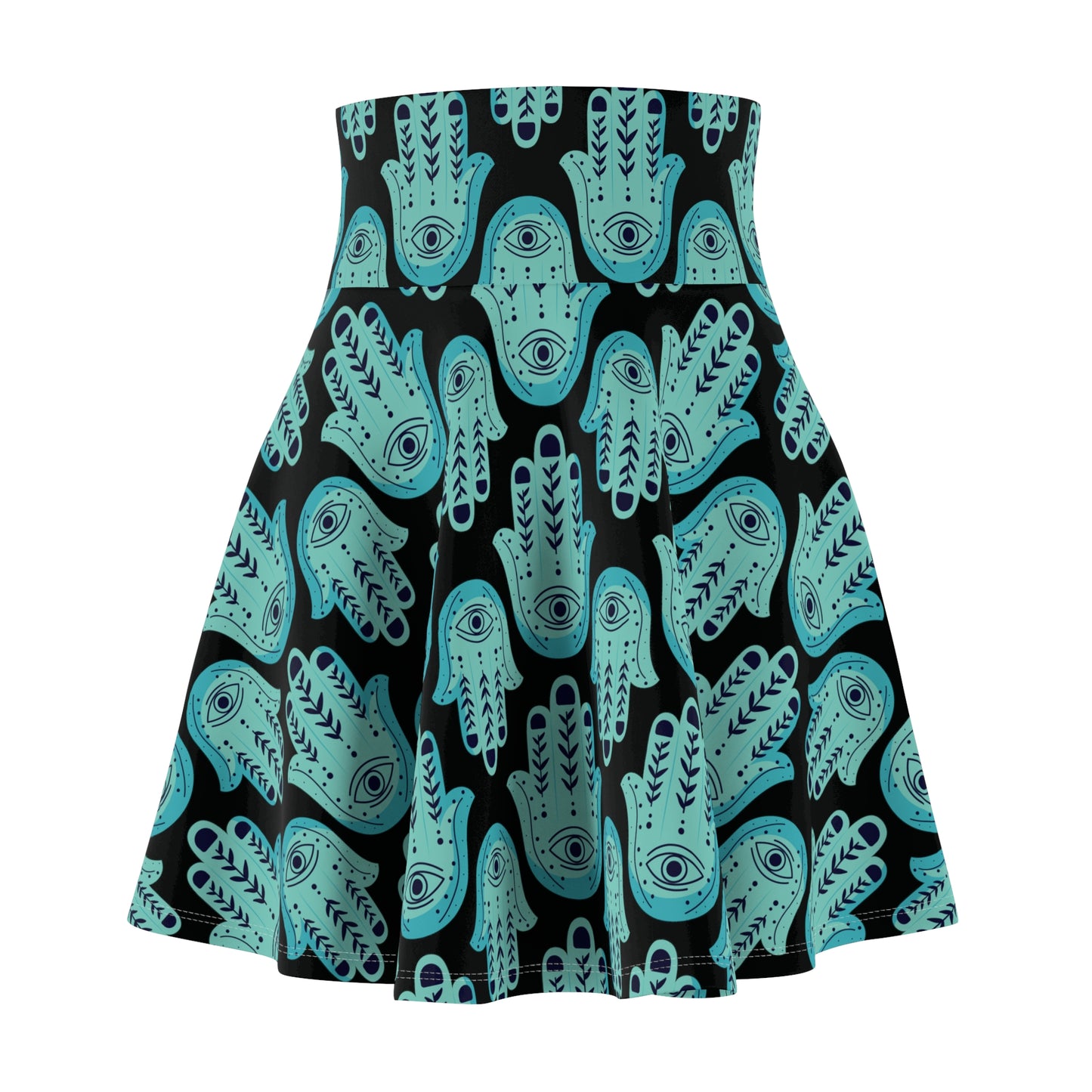 Hannah Bright Turquoise Hamsa Pattern Women's Skater Skirt