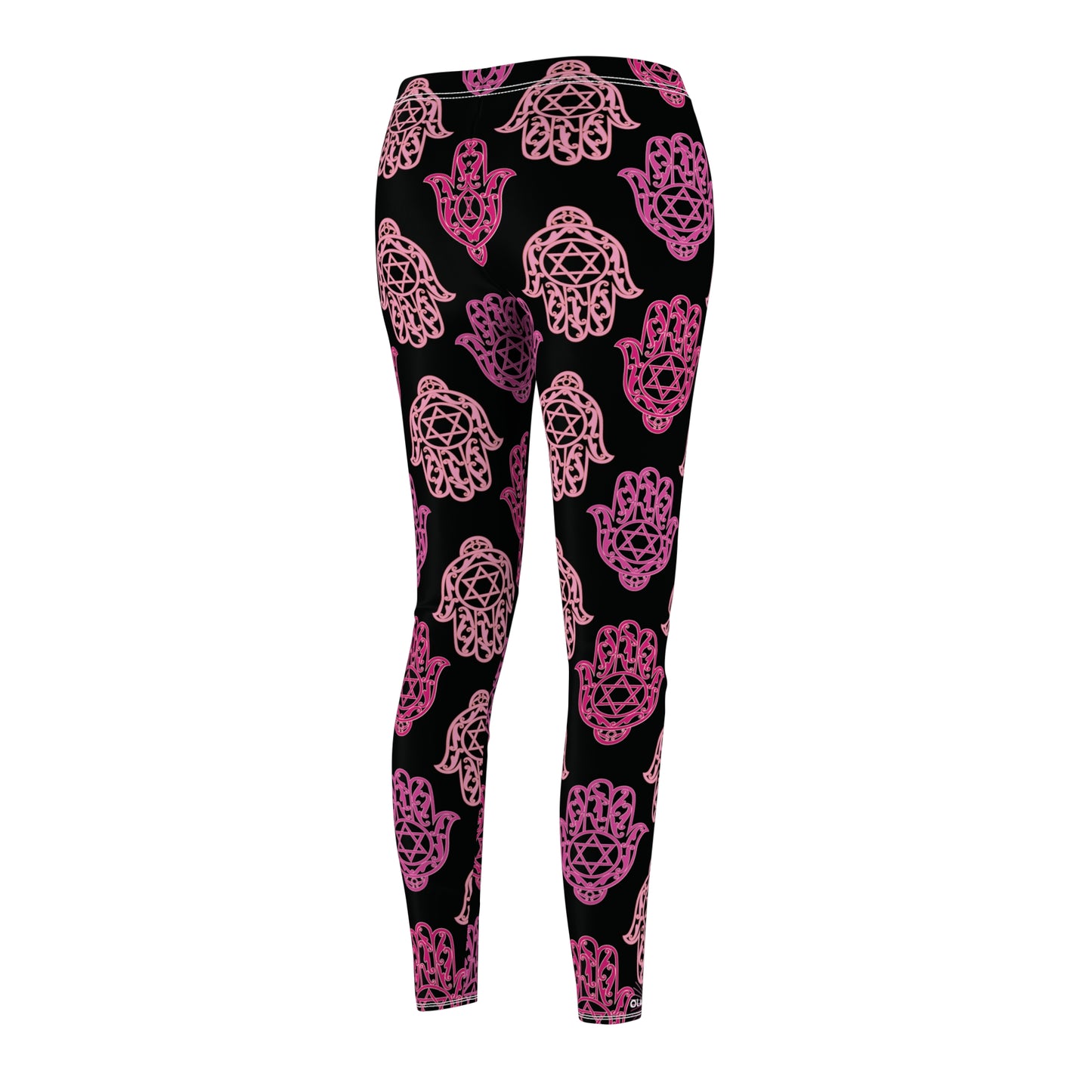 Hadar Pinks Hamsa Pattern on Black Women's Cut & Sew Casual Leggings