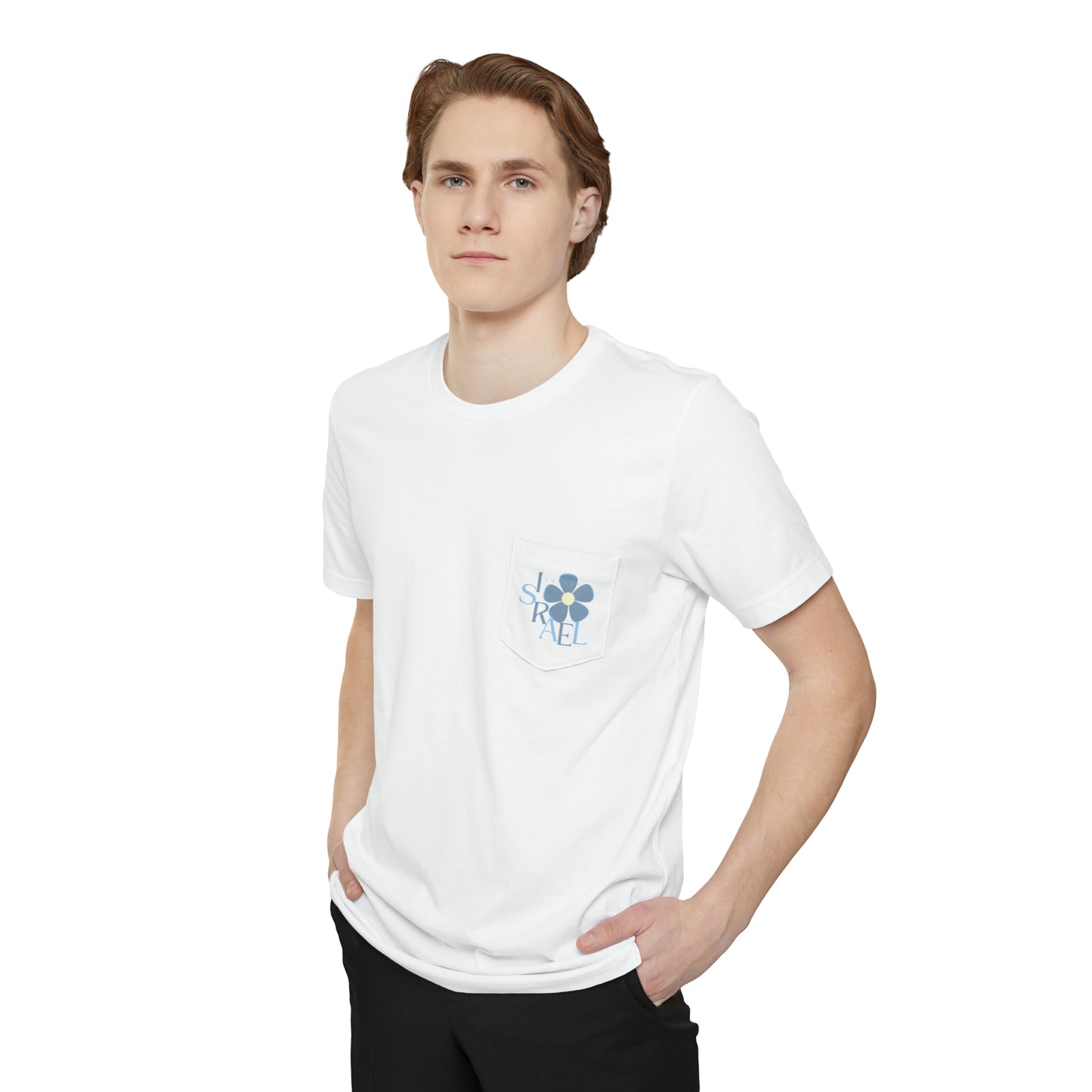 Isa Blue & Grey Support Israel Flower Unisex Pocket T-shirt