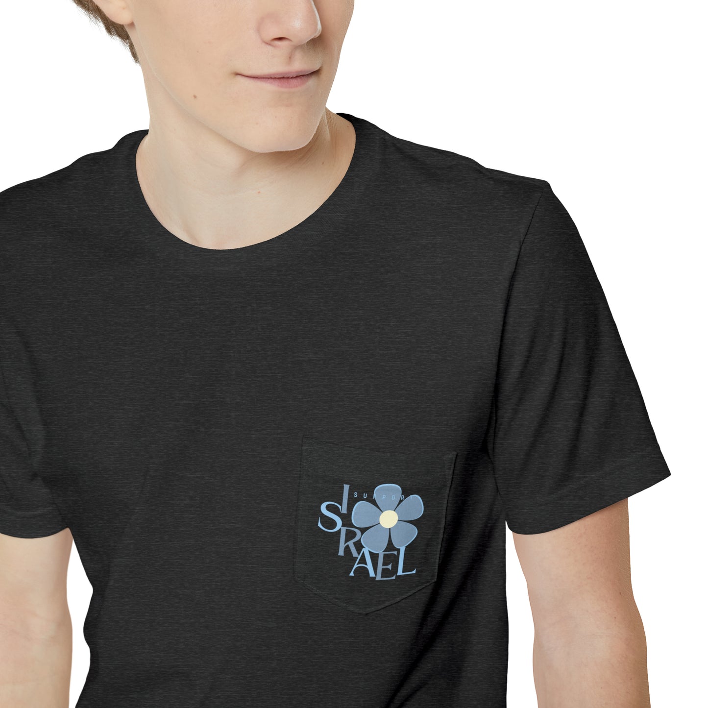 Isa Blue & Grey Support Israel Flower Unisex Pocket T-shirt