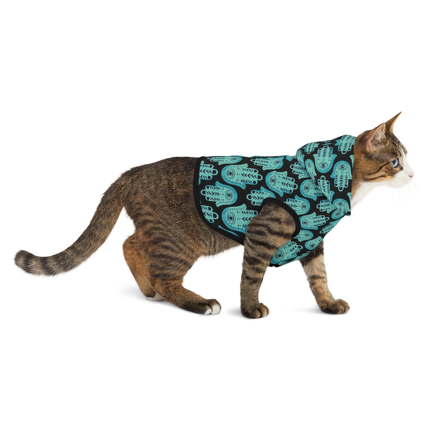 Hannah Bright Turquoise Hamsa Pattern Pet Hoodie