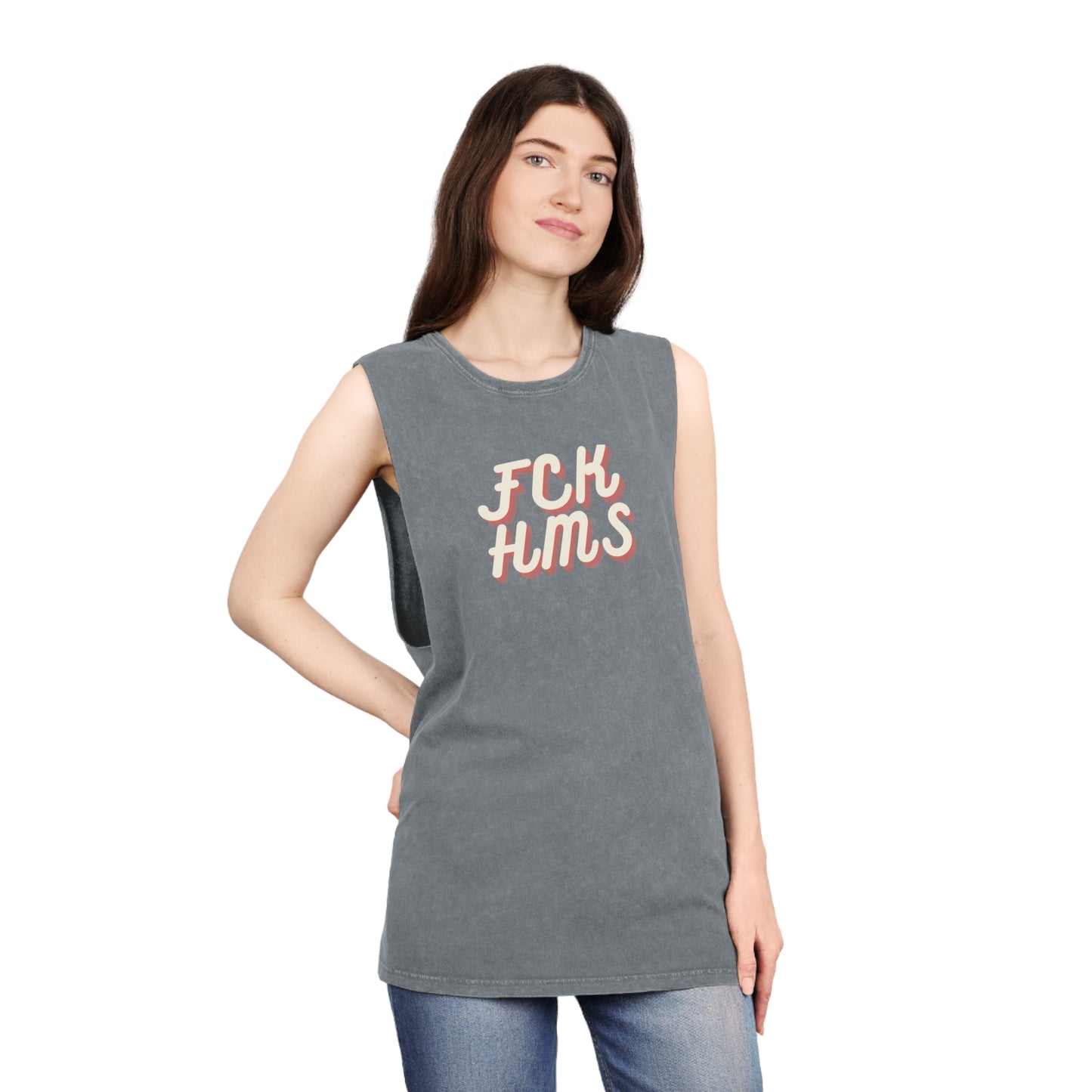 FCK HMS Script Tan & Orange Unisex Stonewash Tank Top