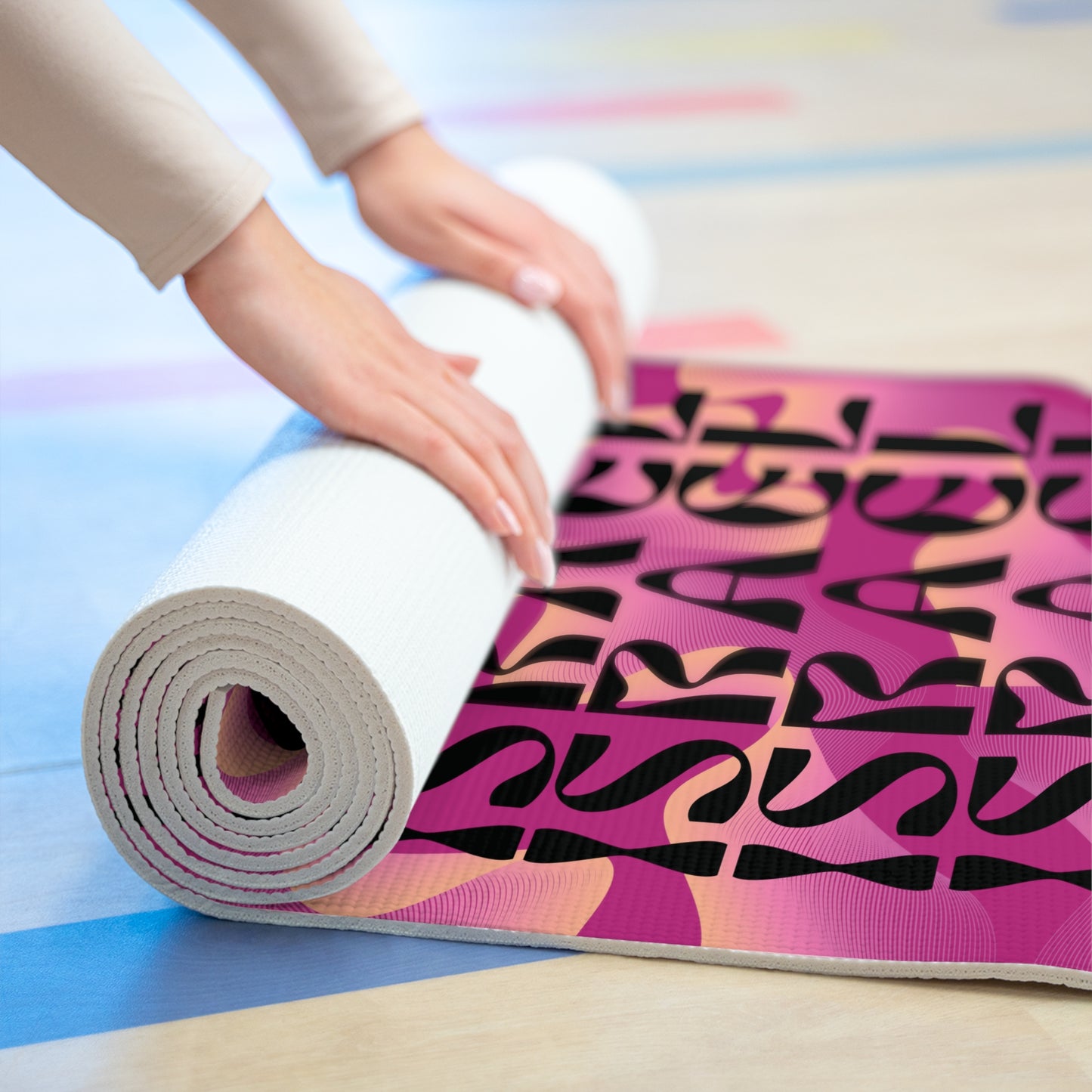 Flow & Squiggle Israel Pink & Coral on Hot Pink Foam Yoga Mat