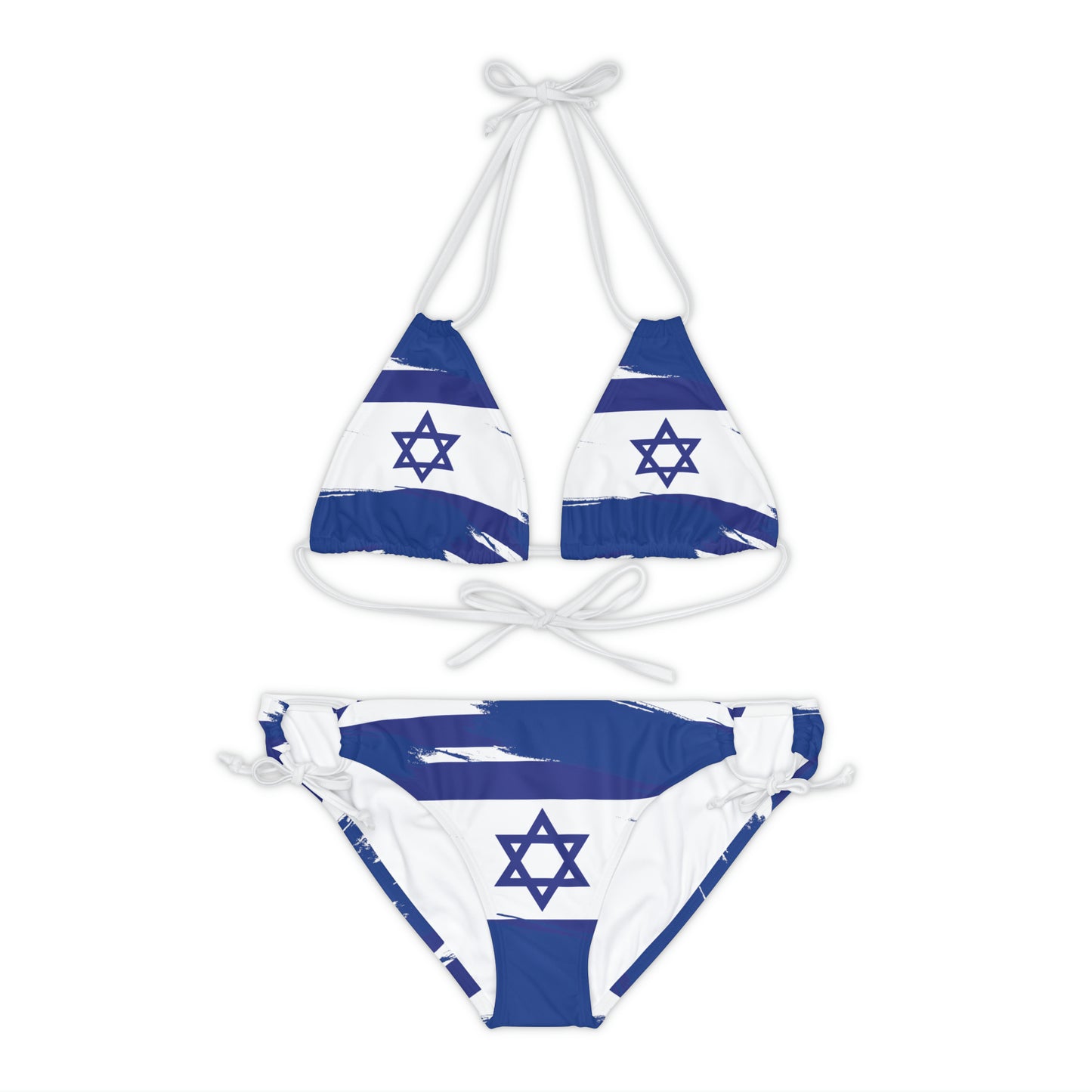 Ilay Larger Israel Flag Pattern on Blue Strappy Bikini Set