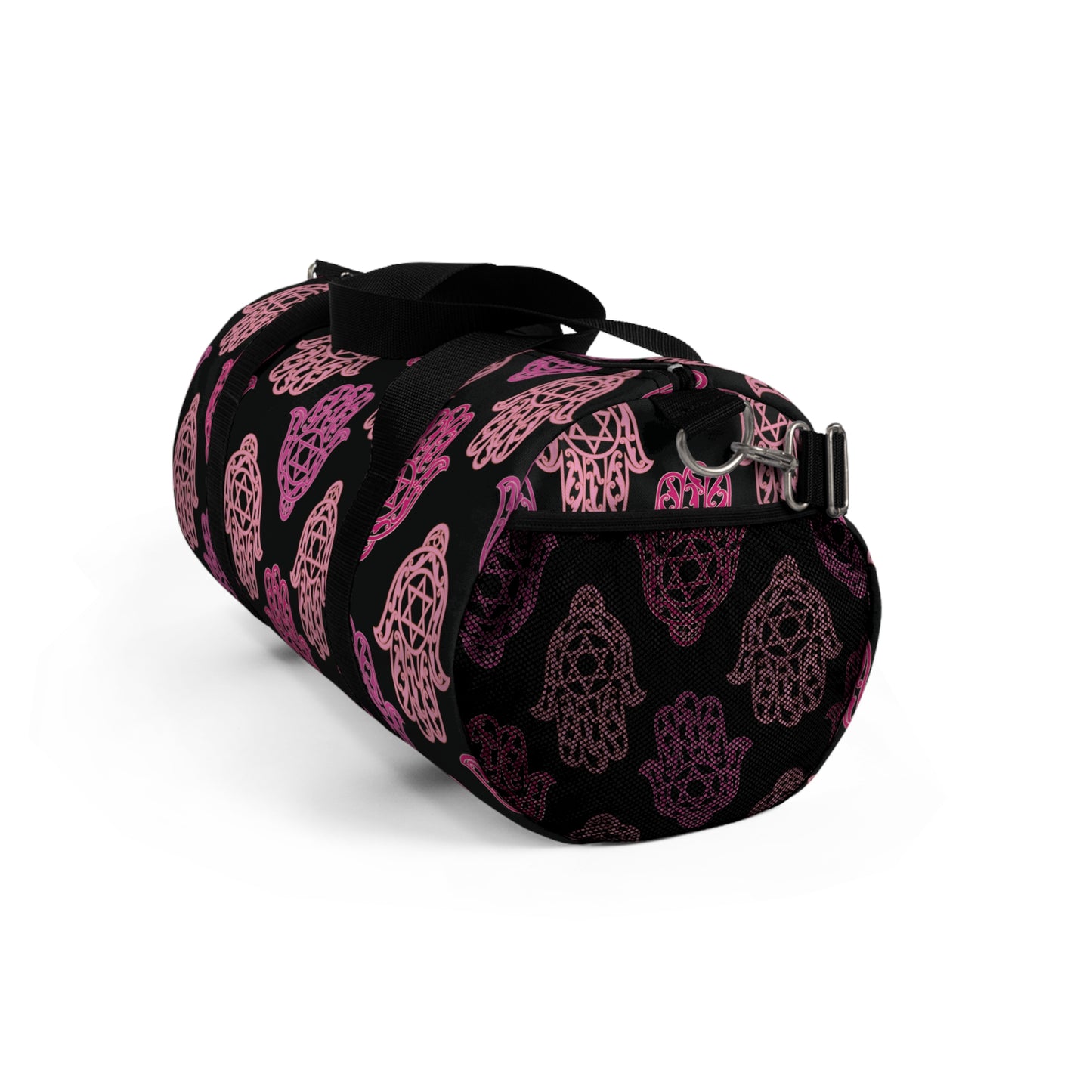 Hadar Pinks Hamsa Pattern on Black Duffel Bag