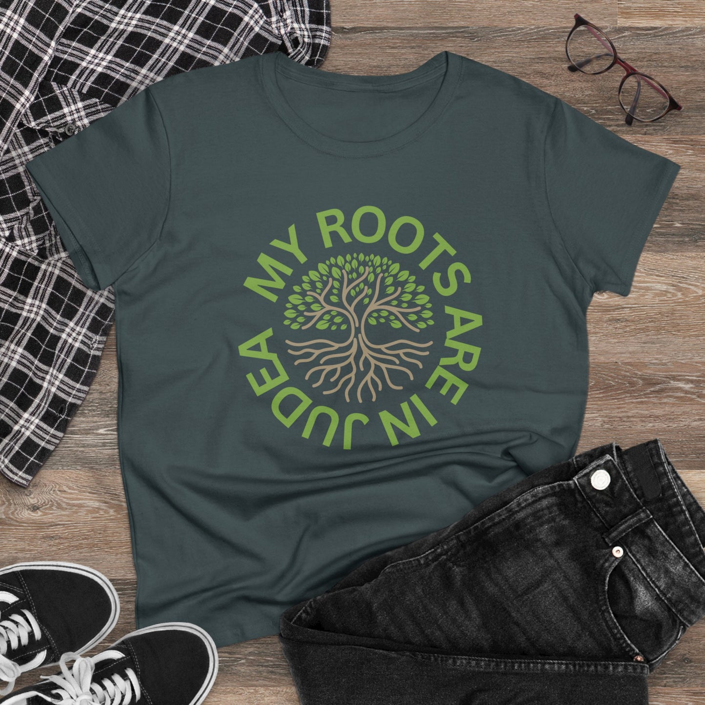 My Roots Are In Judea Green Circle Women's Midweight Cotton Tee