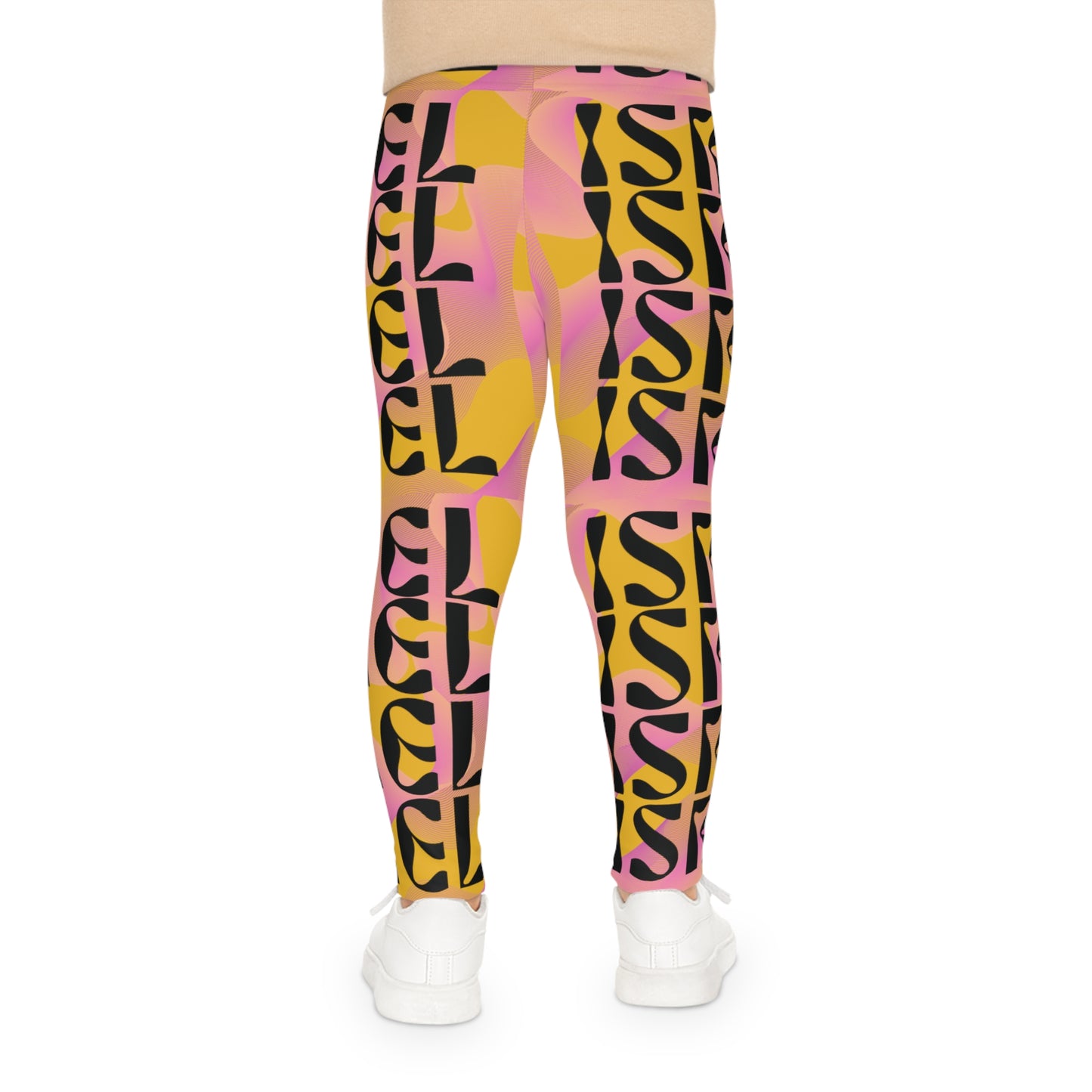 Flow & Squiggle Israel Pink & Coral on Yellow Kids Leggings