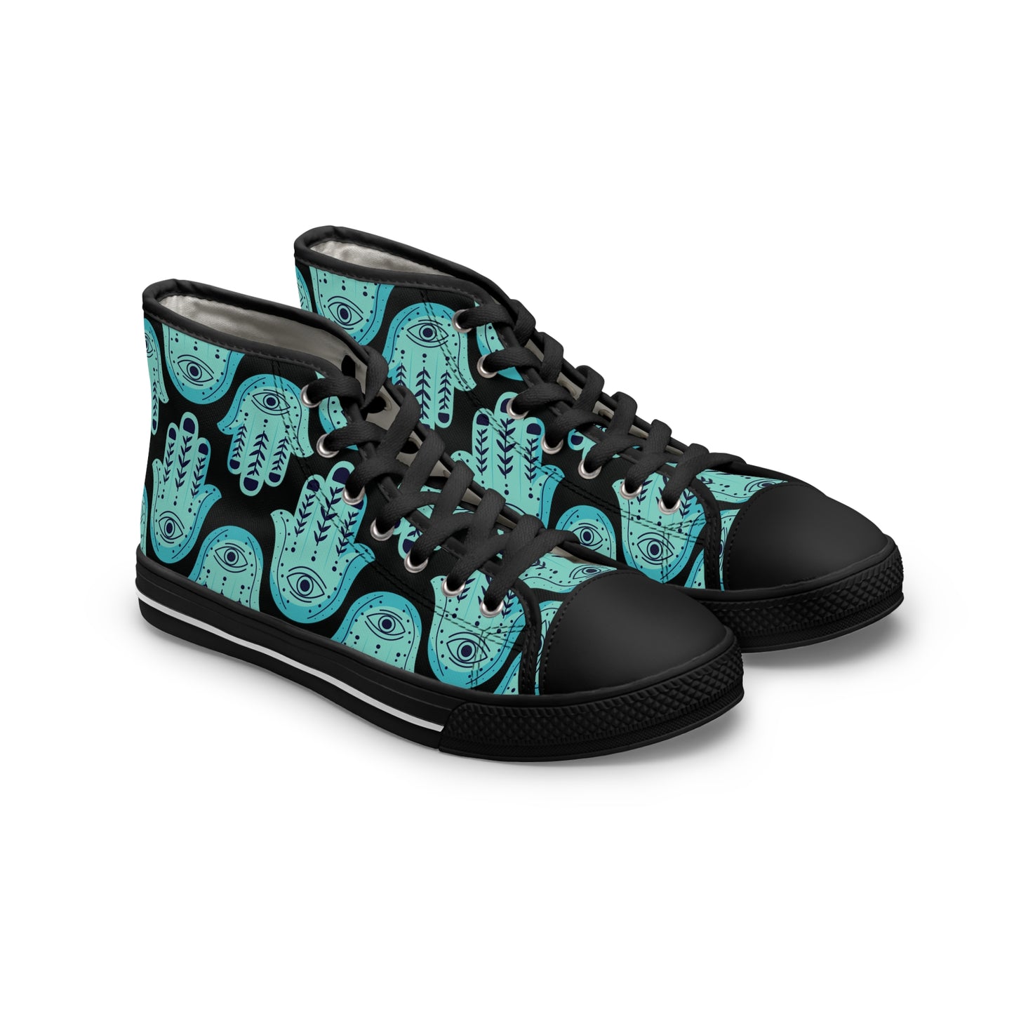 Hannah Bright Turquoise Hamsa Pattern Women's High Top Sneakers