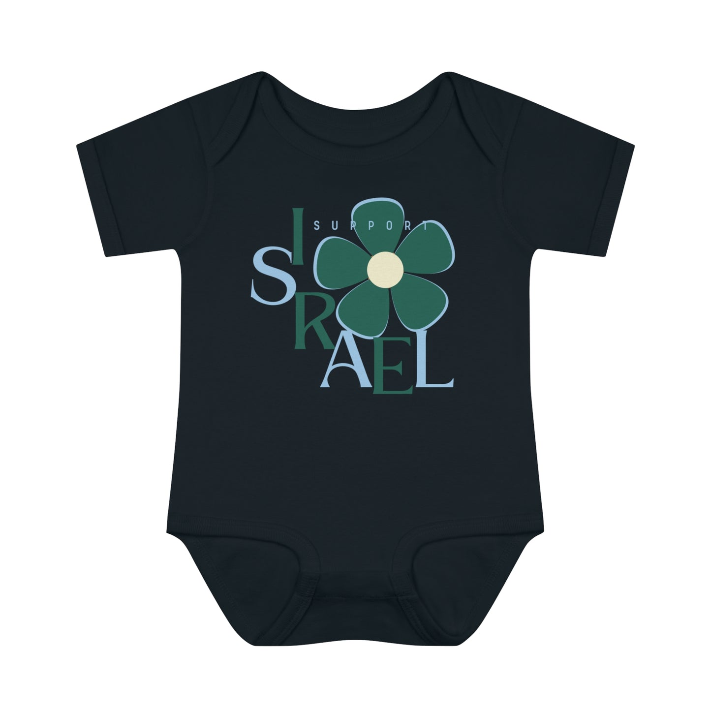 Isa Emerald & Blue Support Israel Flower Infant Baby Rib Bodysuit