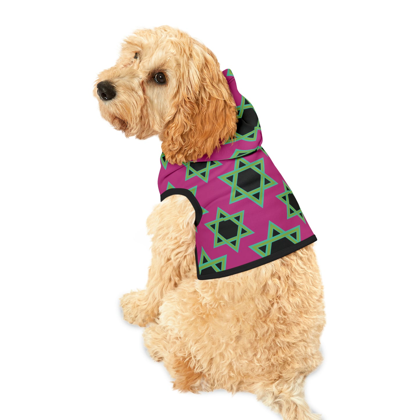 Magan Green David Pattern on Hot Pink Pet Hoodie