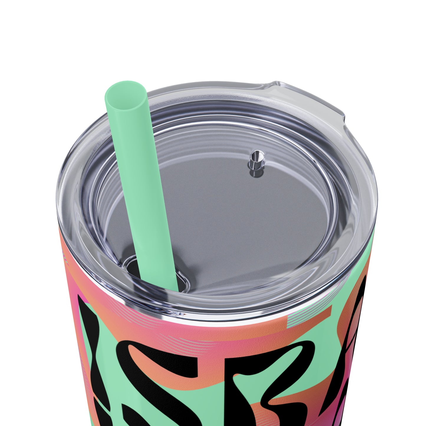 Flow & Squiggle Israel Pink & Coral Skinny Tumbler with Straw, 20oz