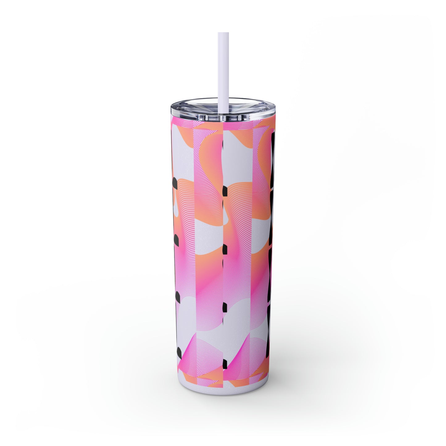 Flow & Squiggle Israel Pink & Coral Skinny Tumbler with Straw, 20oz