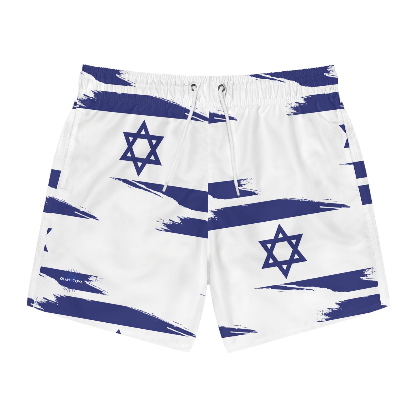 Ilay Larger Israel Flag Pattern on White Swim Trunks