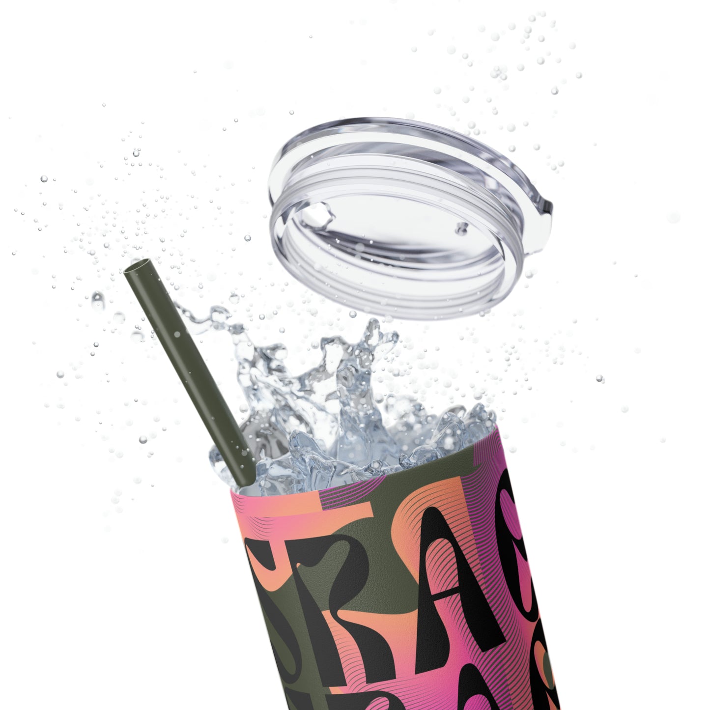 Flow & Squiggle Israel Pink & Coral Skinny Tumbler with Straw, 20oz