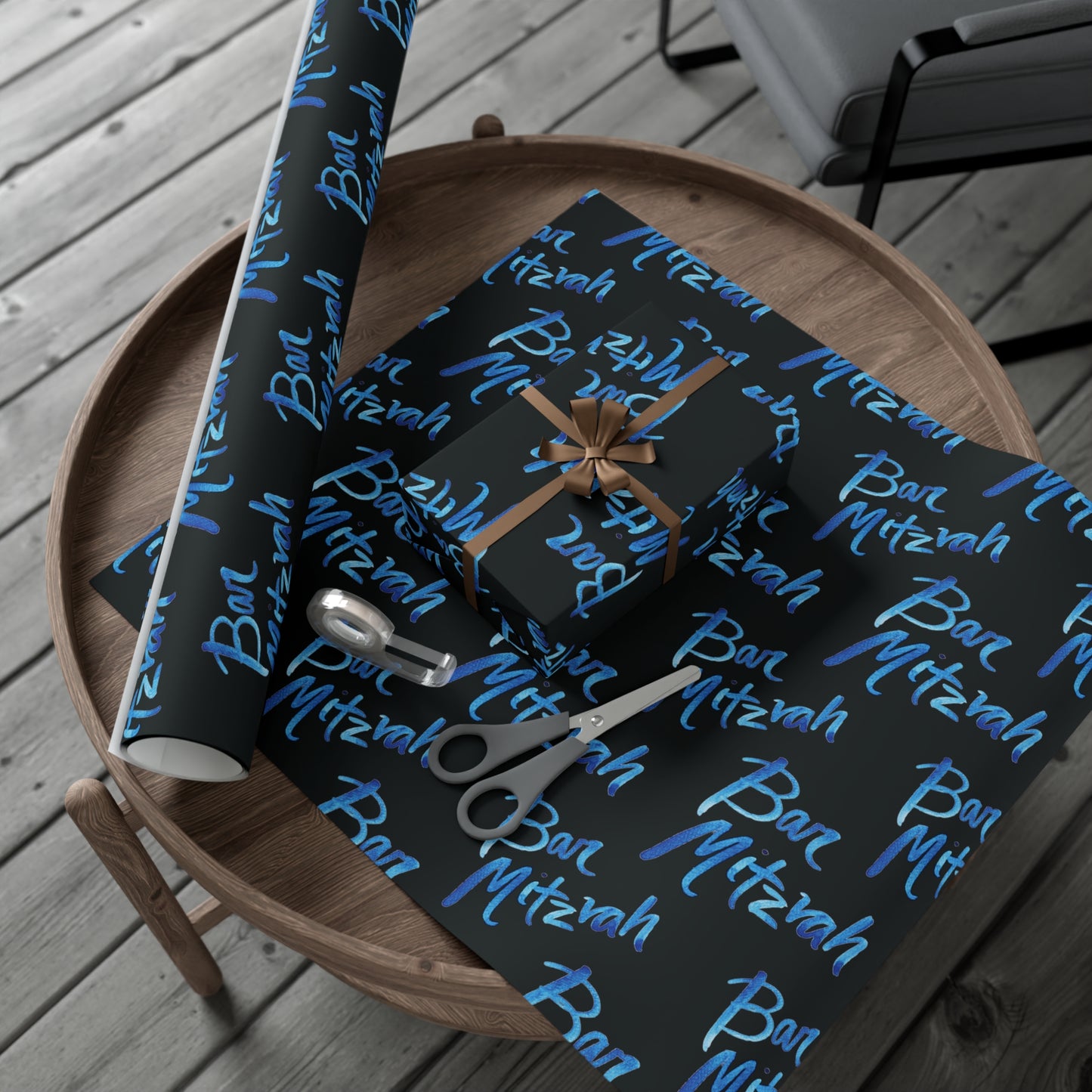 Ben Bright Blue Bar Mitzvah on Black Gift Wrap Papers