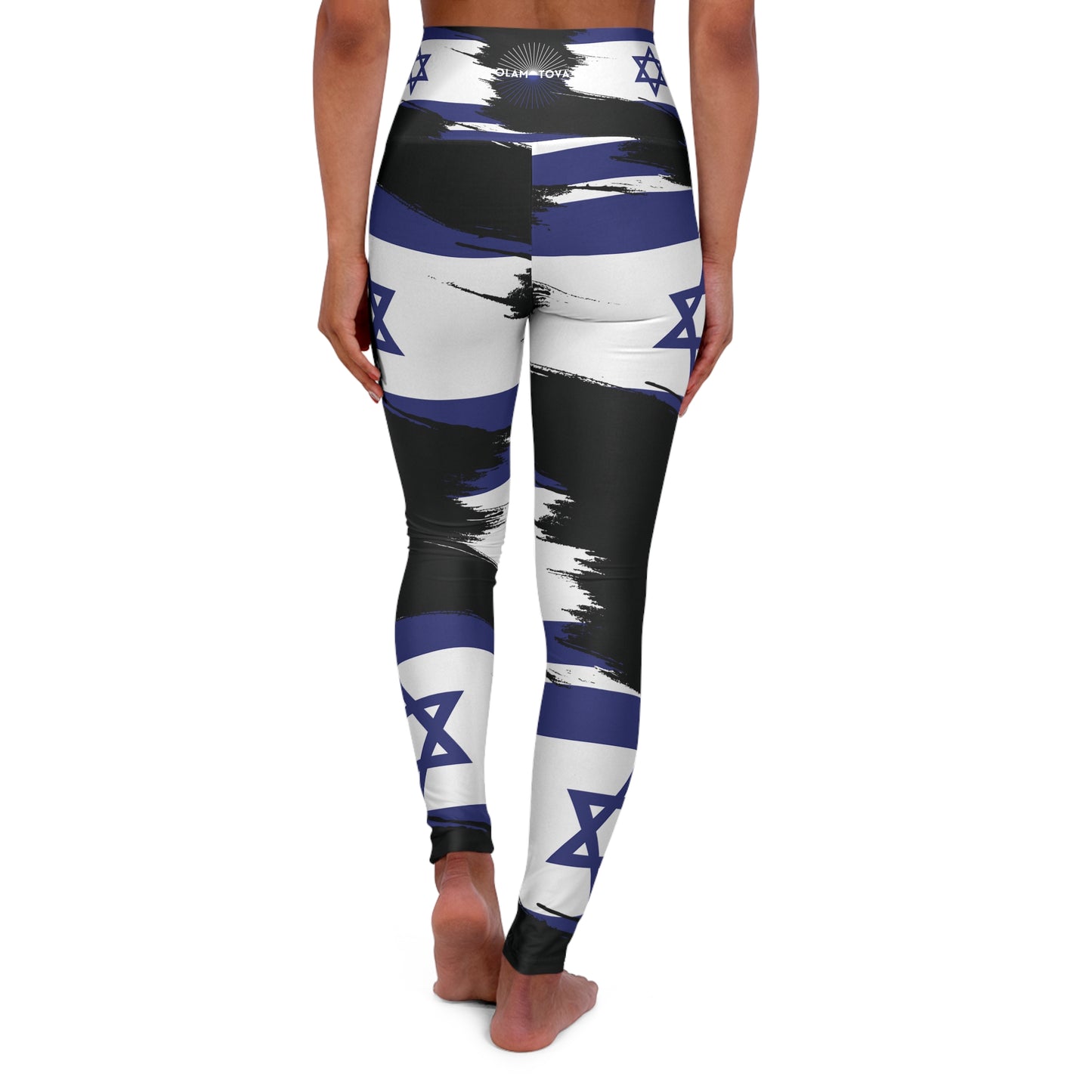 Ilay Larger Israel Flag Pattern on Black B High Waisted Yoga Leggings