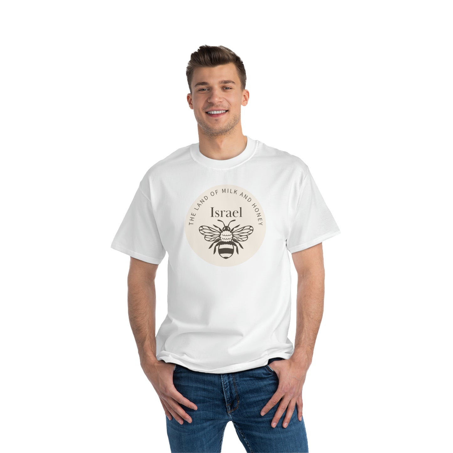 Land of Milk And Honey Solid Israel Beige Badge Beefy-T® Short-Sleeve T-Shirt