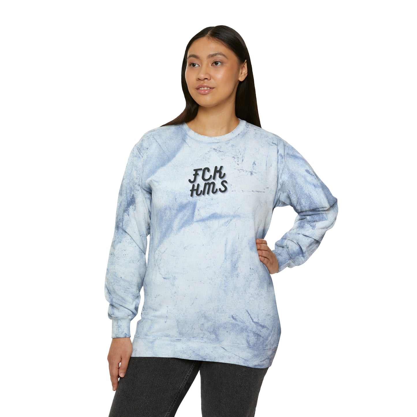 FCK HMS Script Black & Blue Unisex Color Blast Crewneck Sweatshirt