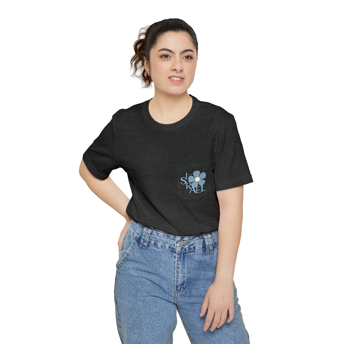 Isa Blue & Grey Support Israel Flower Unisex Pocket T-shirt