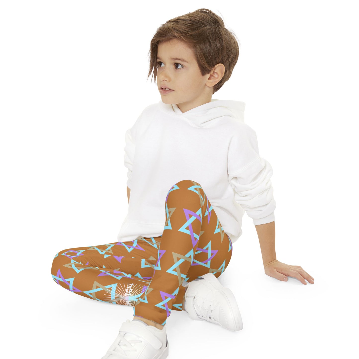 David Beige, Purple, & Blue Magan David Pattern Youth Full-Length Leggings