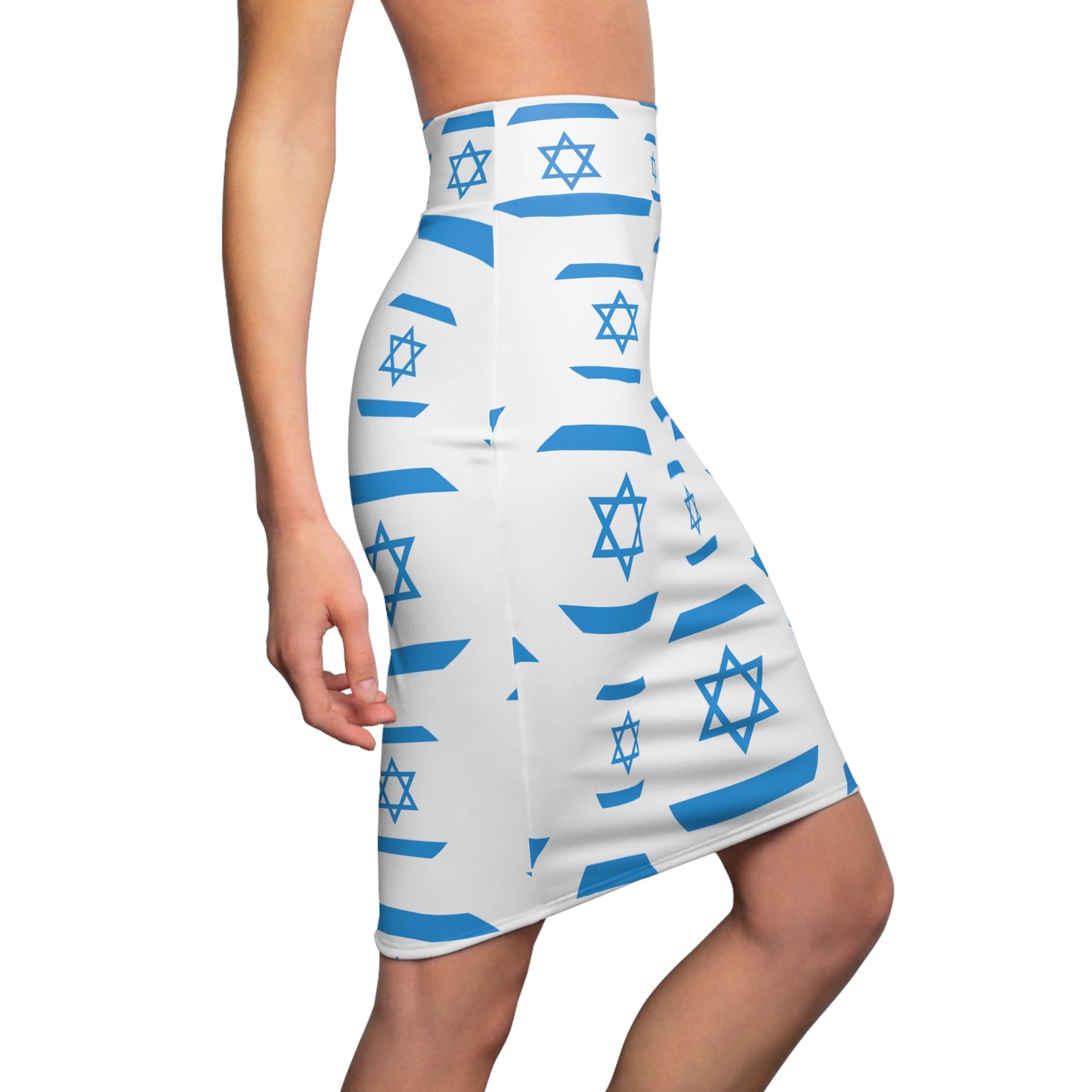 Ilan Israel Flag Pattern on White Women's Pencil Skirt