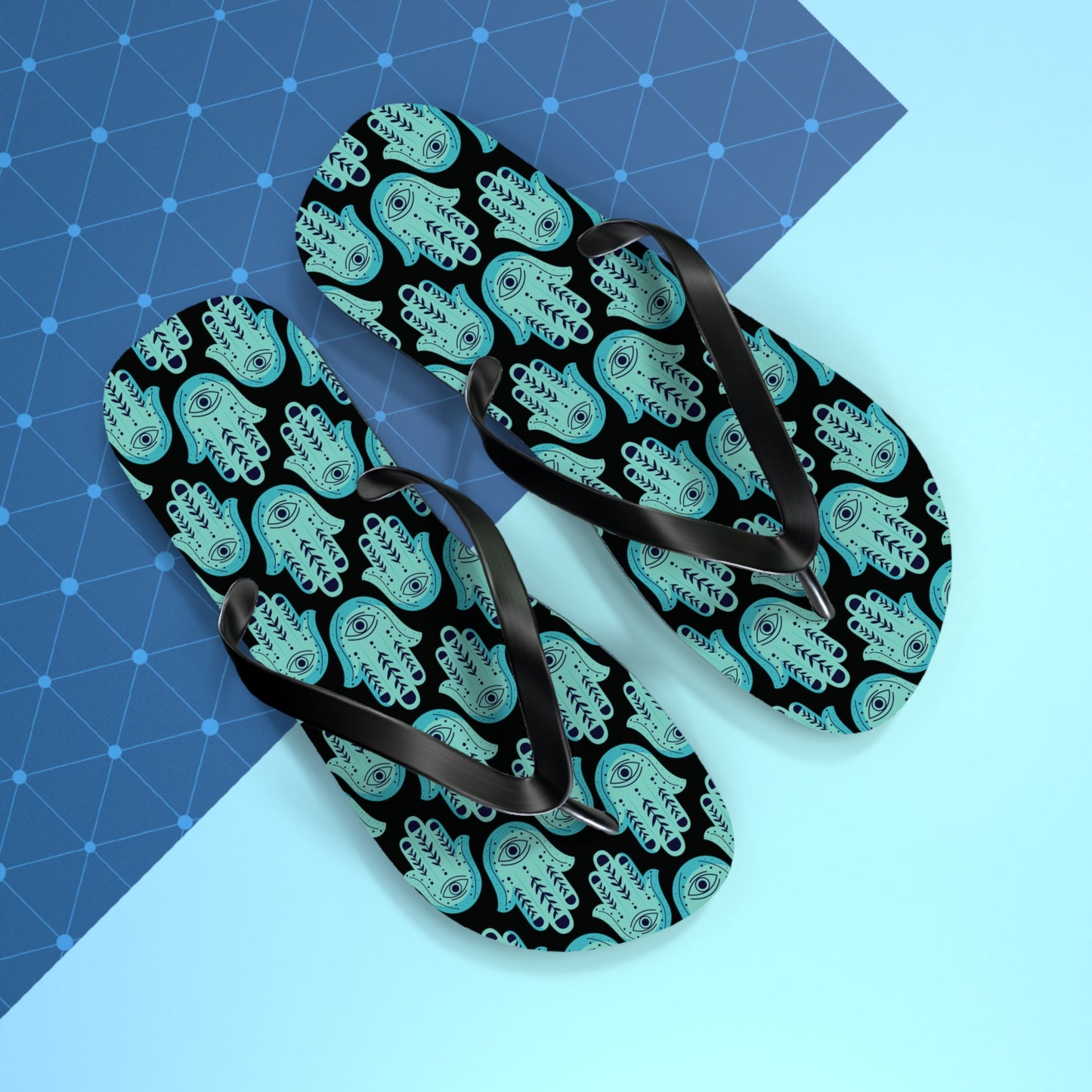 Hannah Bright Turquoise Hamsa Pattern Flip Flops