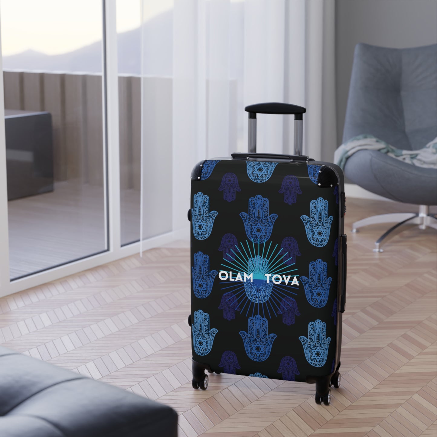 Gita Navy Blue Mix Hamsa Pattern Suitcase