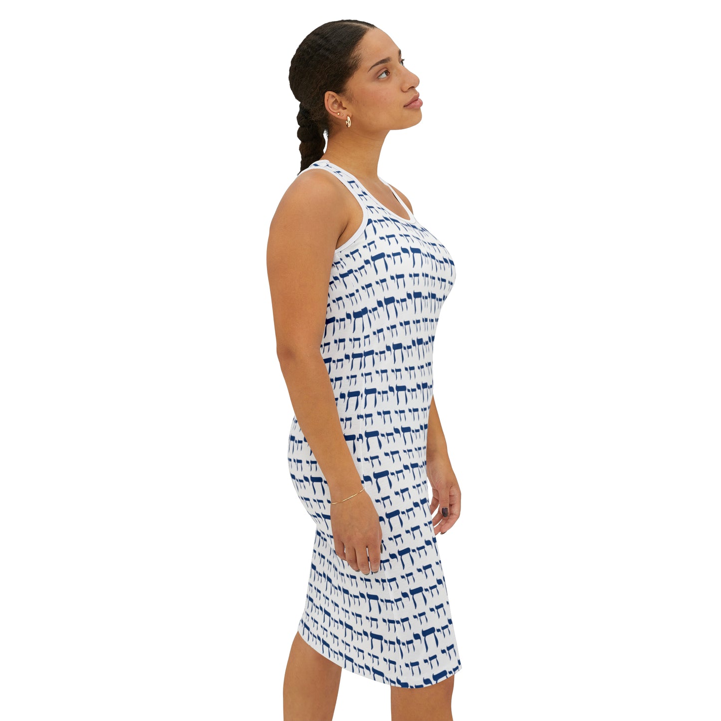 Chaim Double Chai Pattern on White Women's Racerback Dress