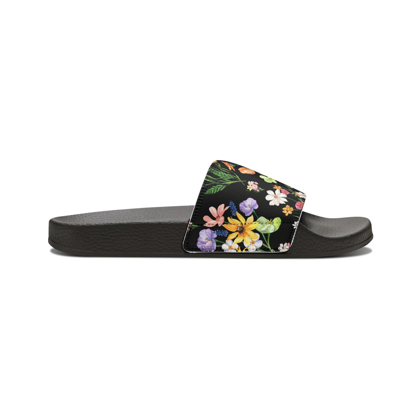 Yvonne Floral Pattern on Black Women's PU Slide Sandals