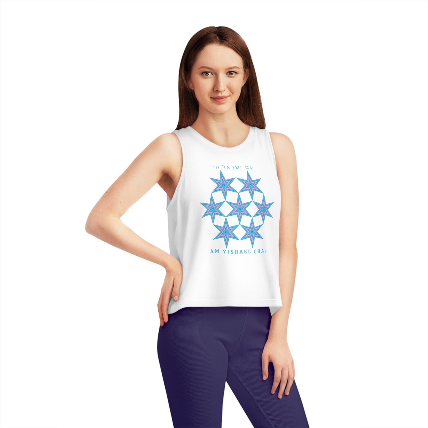 Am Yisrael Chai Pink & Blue Women's Dancer Cropped Tank Top