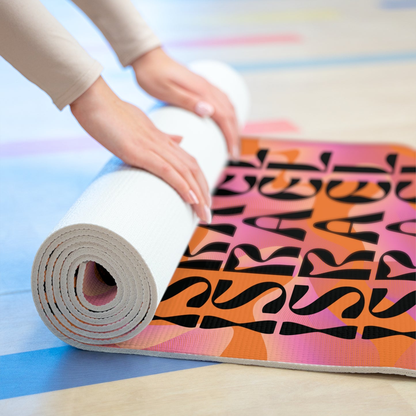 Flow & Squiggle Israel Pink & Coral on Orange Foam Yoga Mat