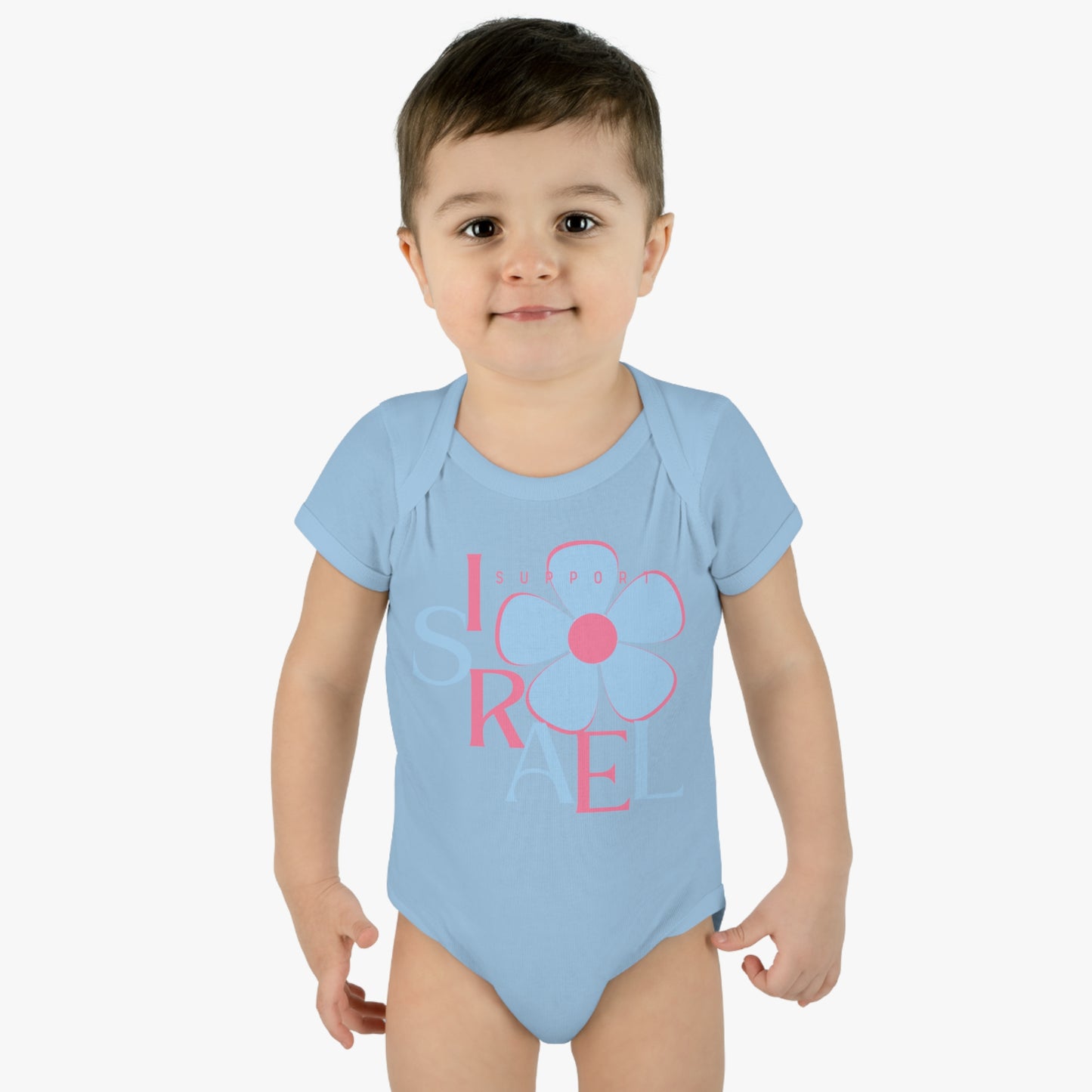 Isa Pink & Blue Support Israel Flower Infant Baby Rib Bodysuit