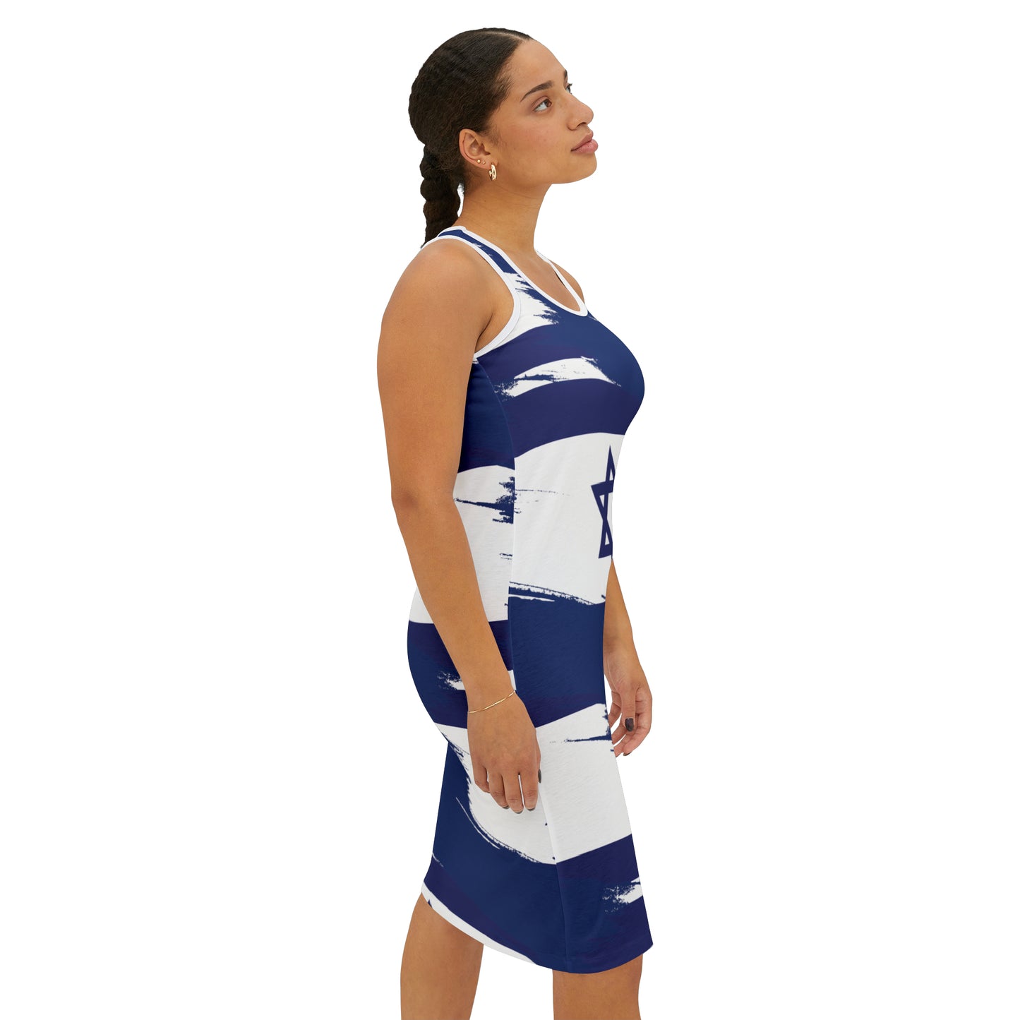 Ilay Larger Israel Flag Large Patten on Blue Women's Racerback Dress