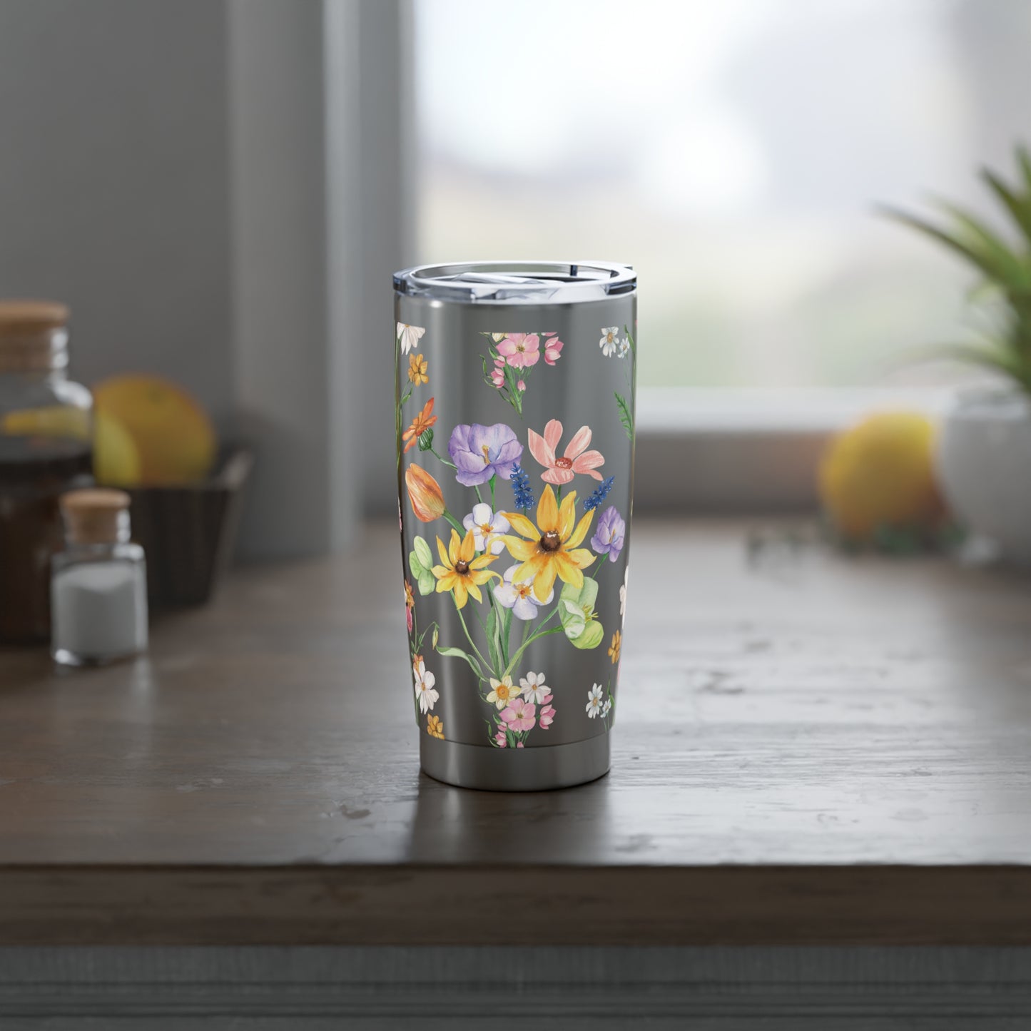 Yvonne Floral Pattern Silver Vagabond 20oz Tumbler