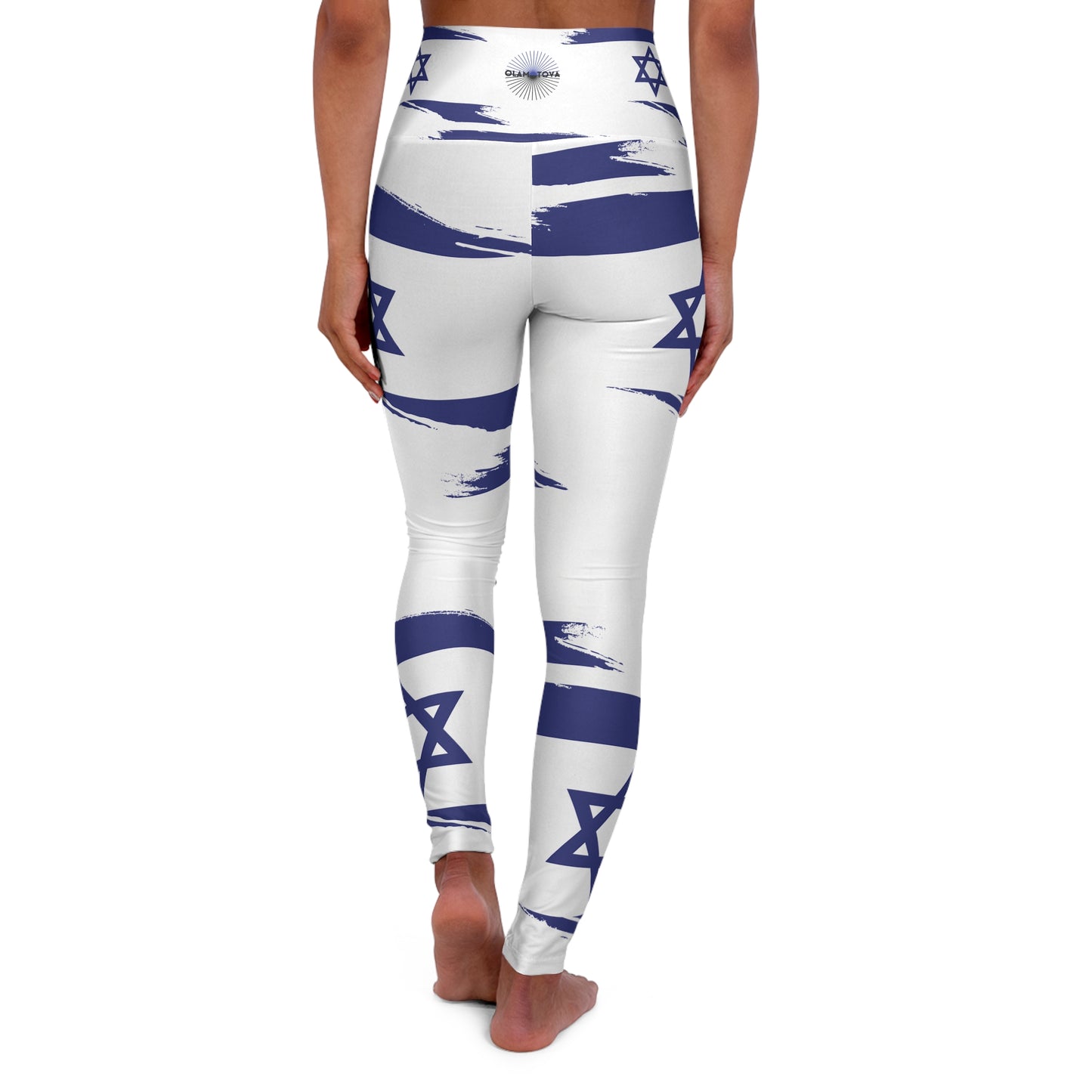 Ilay Larger Israel Flag Pattern on White B High Waisted Yoga Leggings