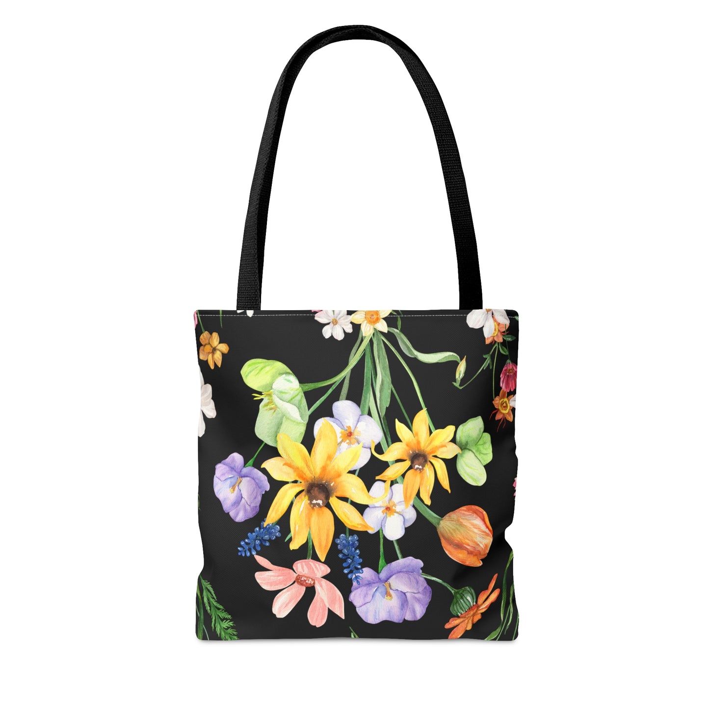 Yvonne Floral Pattern on Black Tote Bag